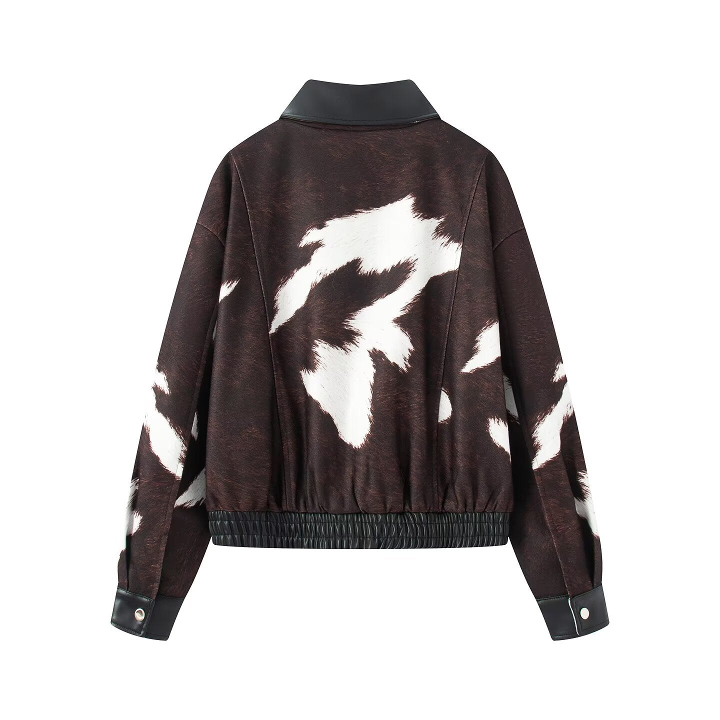 Women's new PU imitation leather splicing jacket Coat