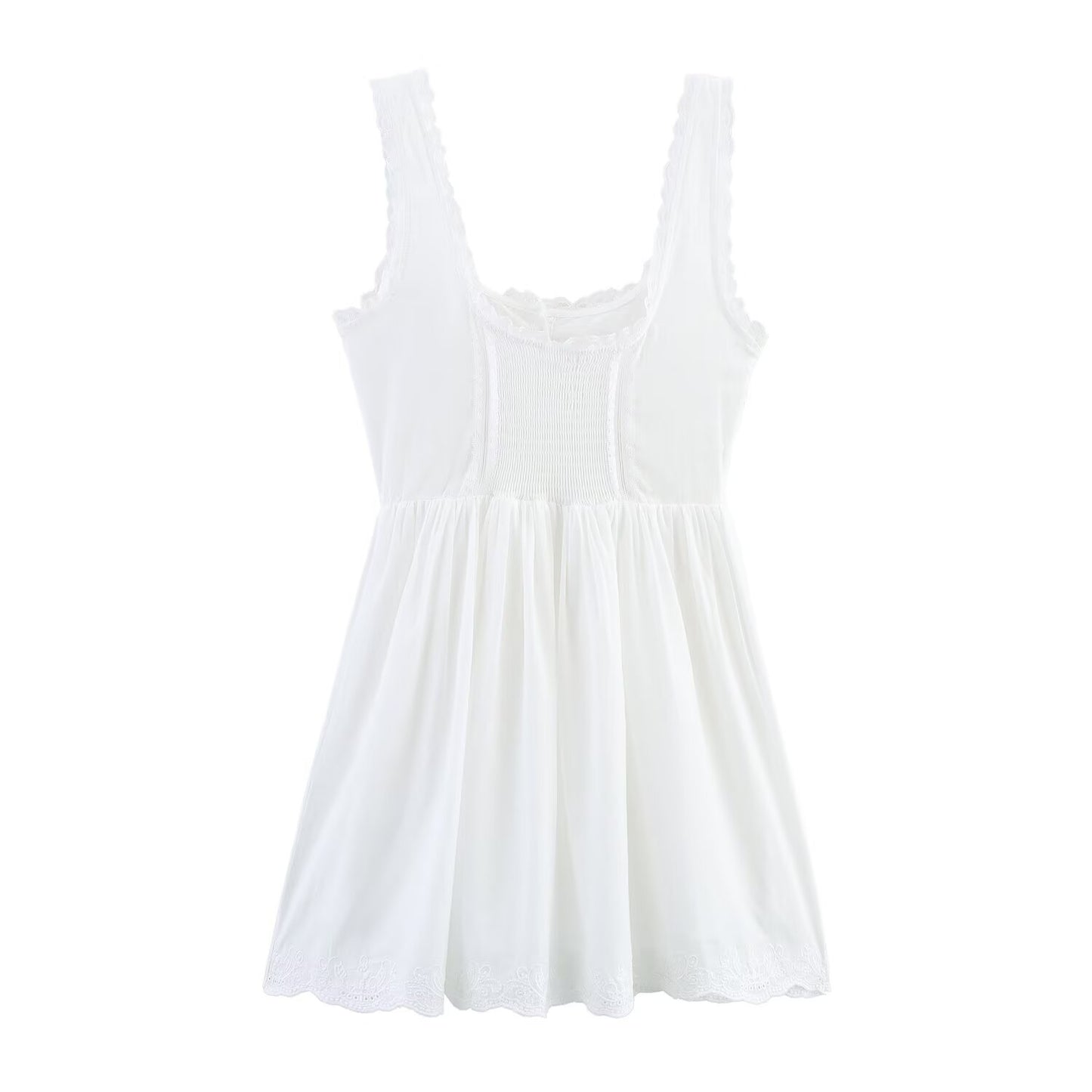 Ladies' New Fashion Embroidered Lace Decoration Slim Wide Shoulder Strap Mini Dress