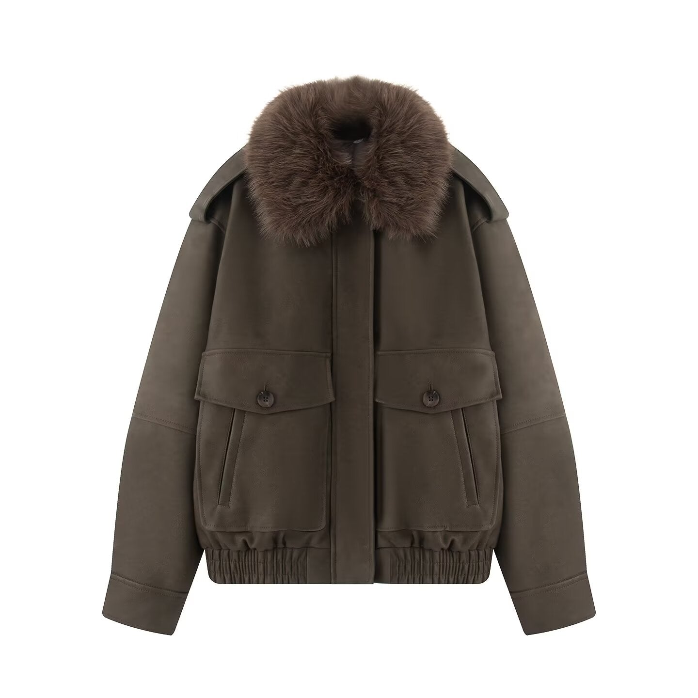 Women's detachable fur collar casual Anti suede effect jacket