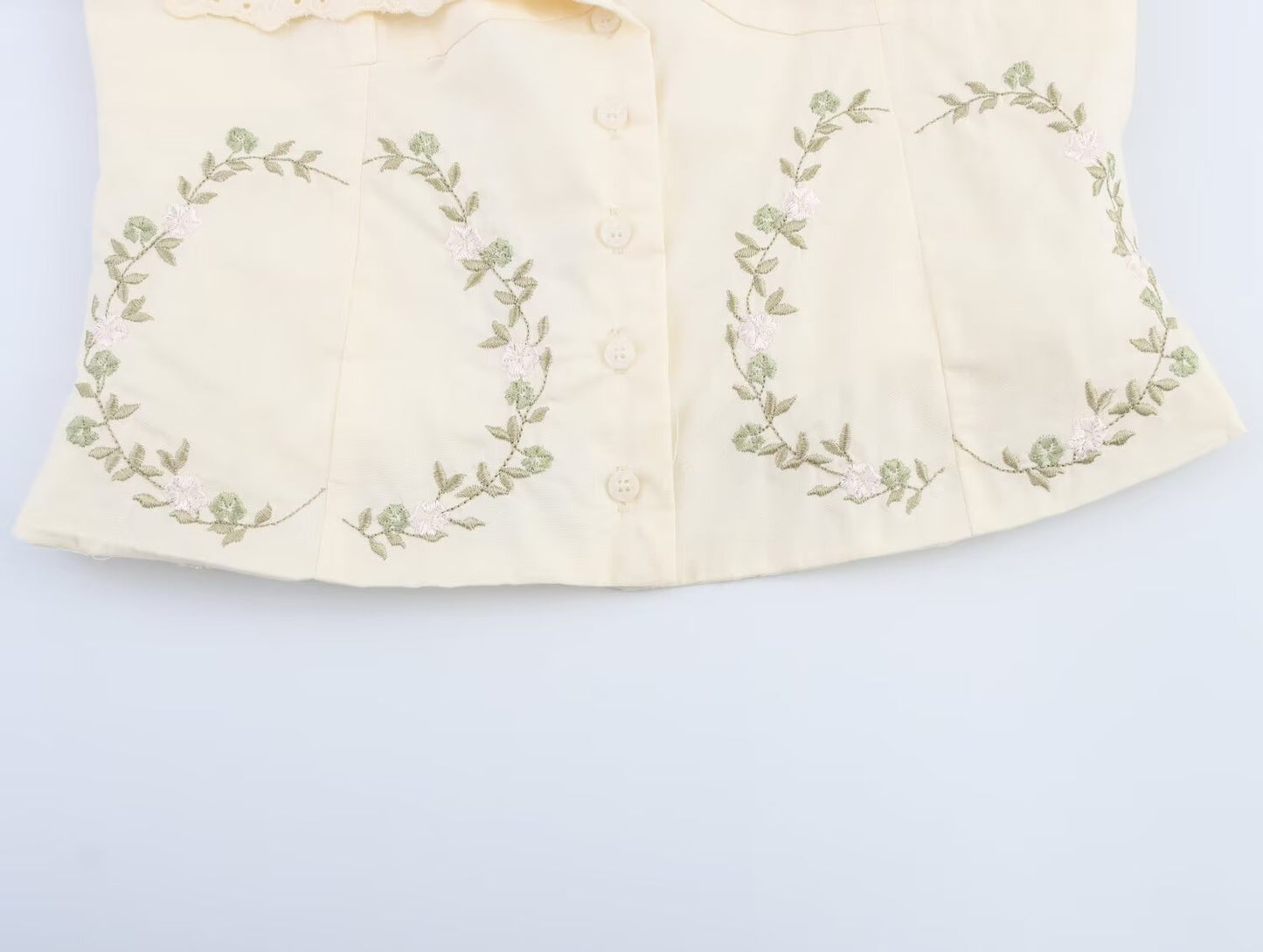 Ladies' New Fashion Slim Single breasted Embroidered Poplin suspender Top