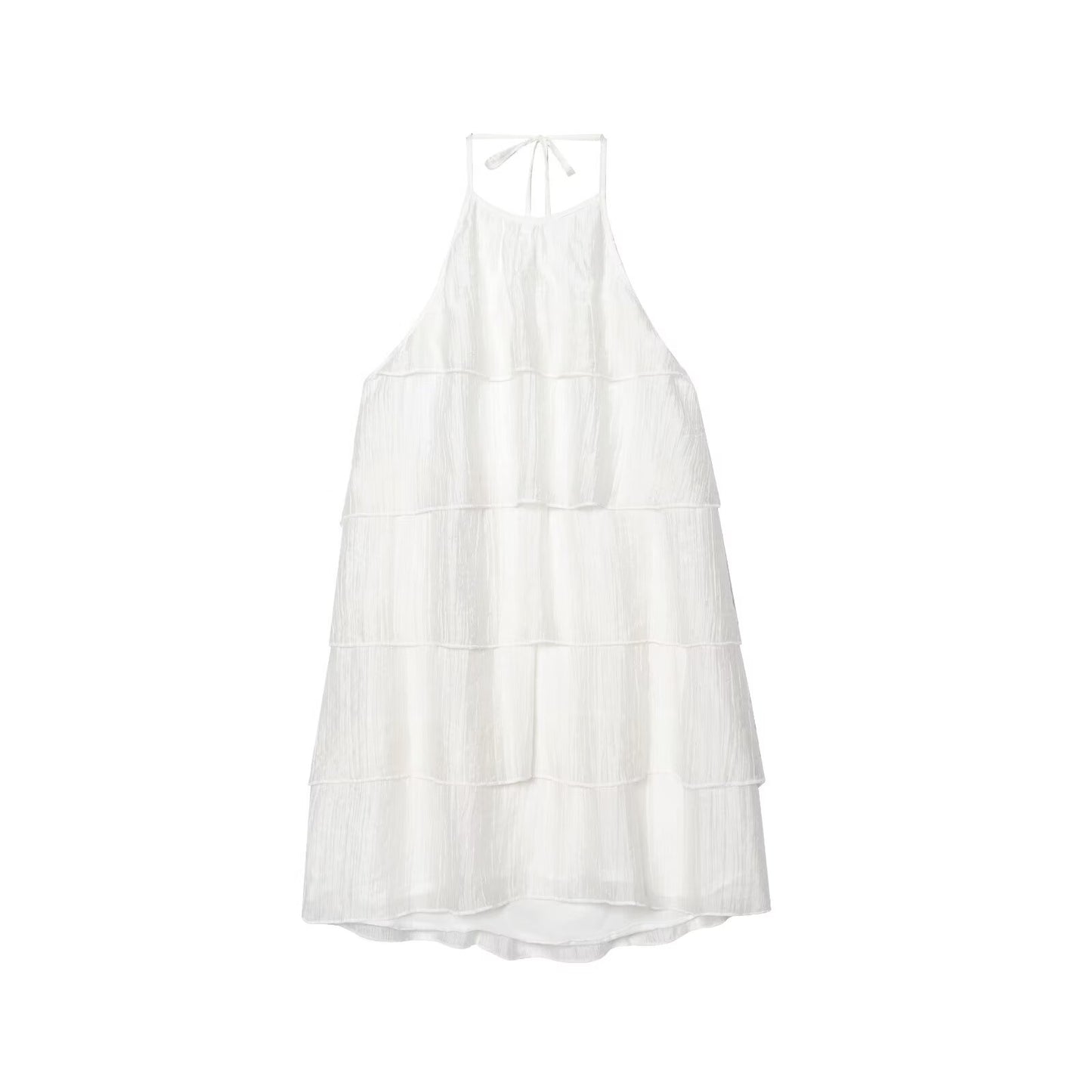 Women's new fashion layered decoration sleeveless backless hanging neck mini dress