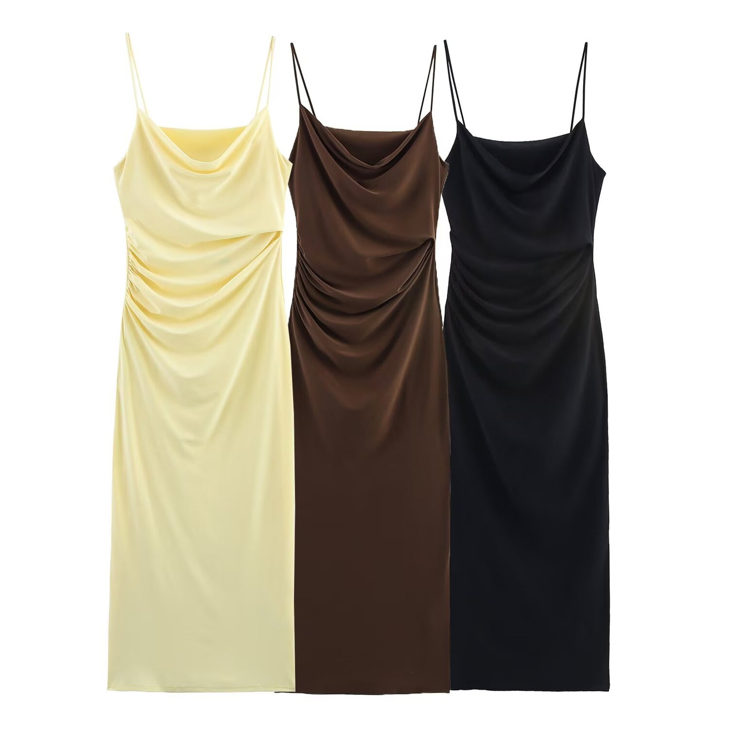 Women's' New Fashion pleated decorative sexy backless suspender MIDI dress