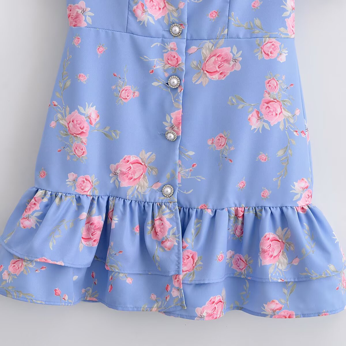 Women's Sweet Fashion Bubble Short Sleeve Flower Printed Mini Dress