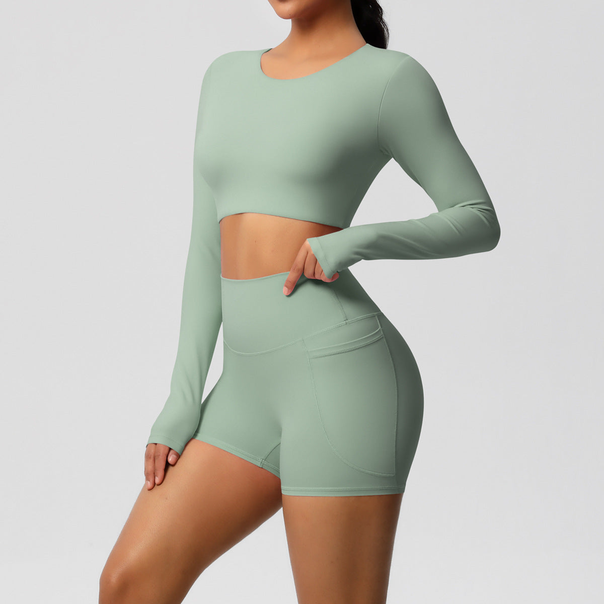 Ladies' New Solid Color Double-sided Nylon Sanding with Chest Pad Yoga Suit Sports Running Fitness Two-piece Suit