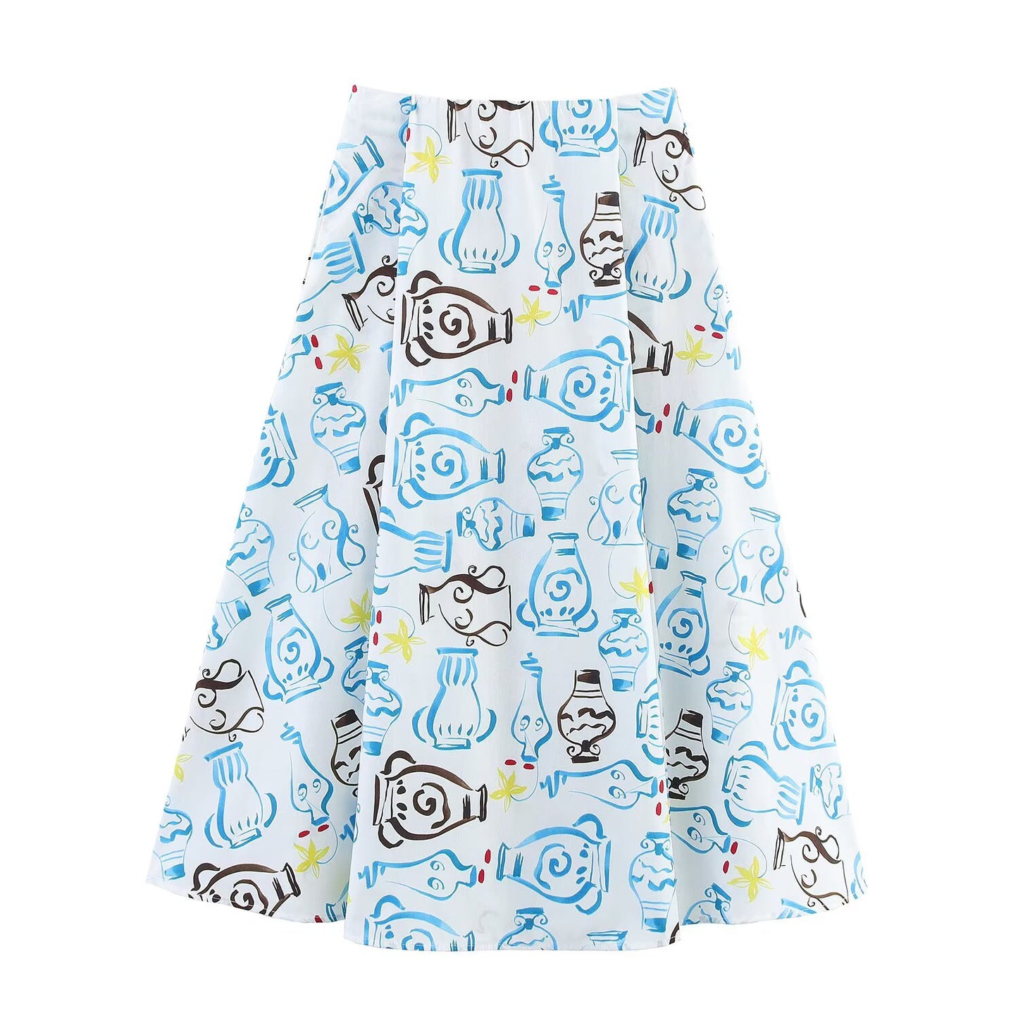 Women's' New Fashion loose side pocket casual printed Wide pleated MIDI skirt