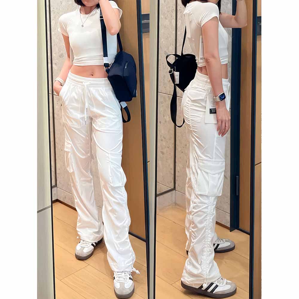 LU Women's New Fashion Joker Loose Waist Sports Casual Overalls Straight Women's Trousers