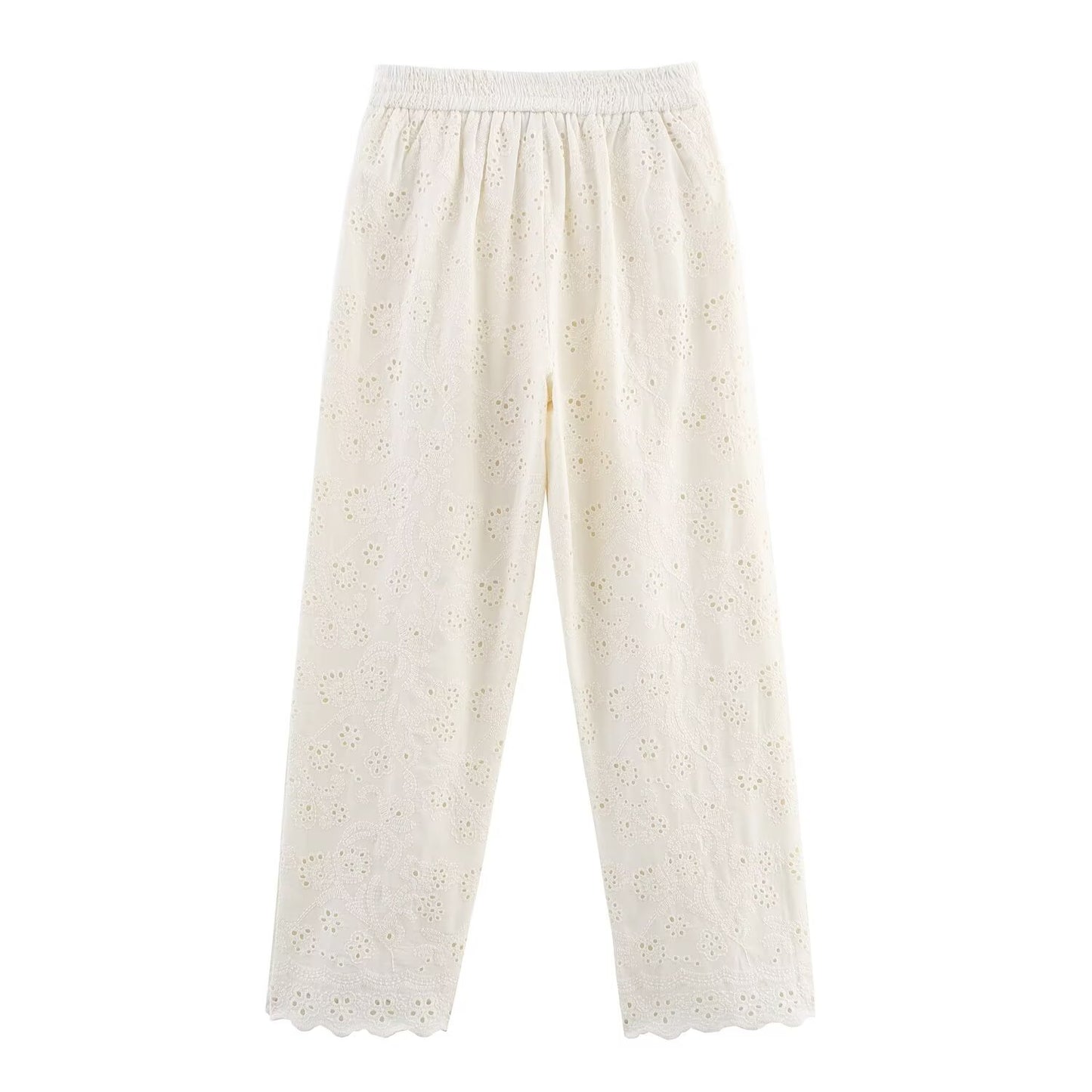 suit Women's 2 pieces New loose short sleeved hollow embroidered shirt + Pants suit