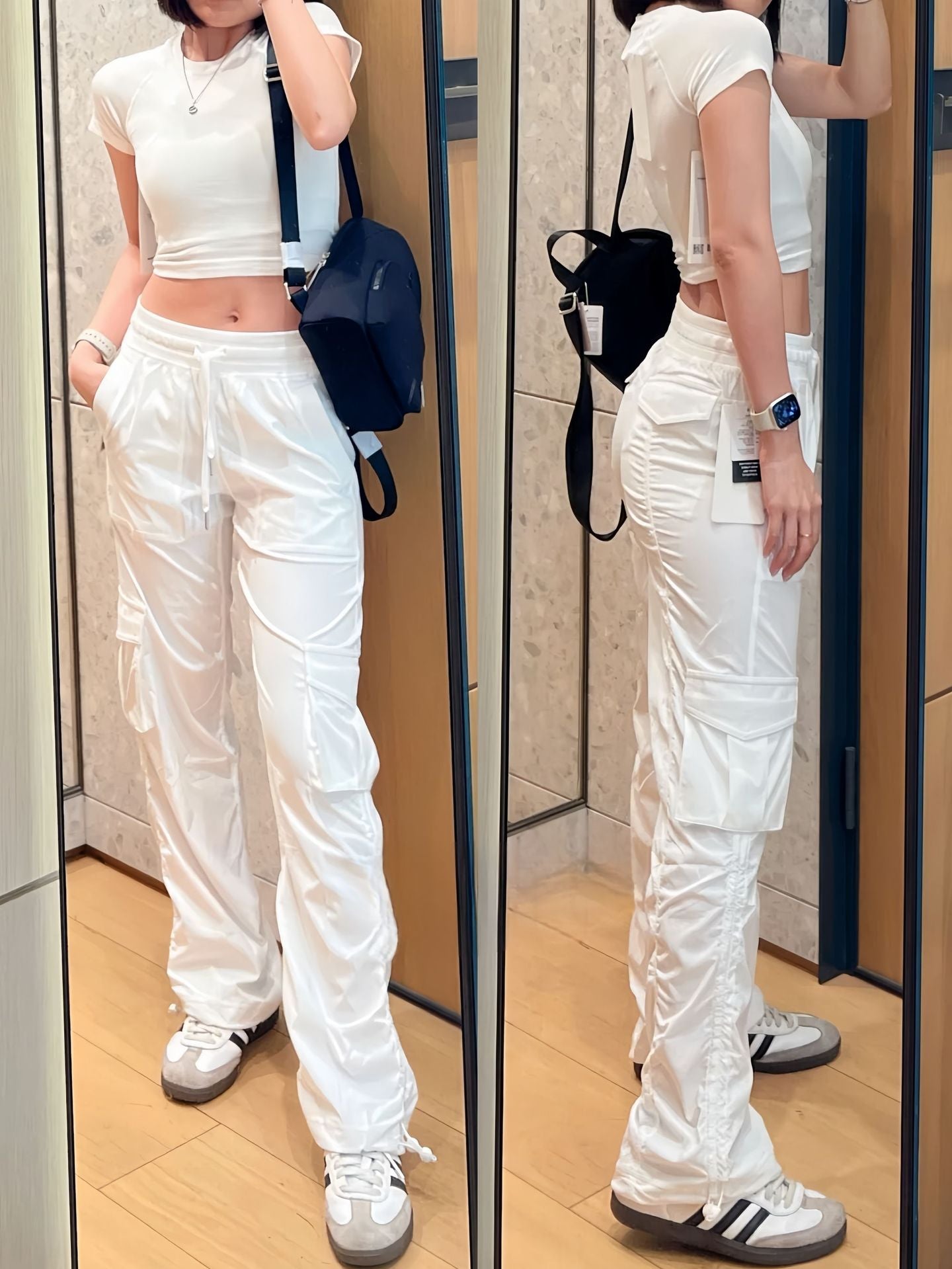 LU Women's New Fashion Joker Loose Waist Sports Casual Overalls Straight Women's Trousers