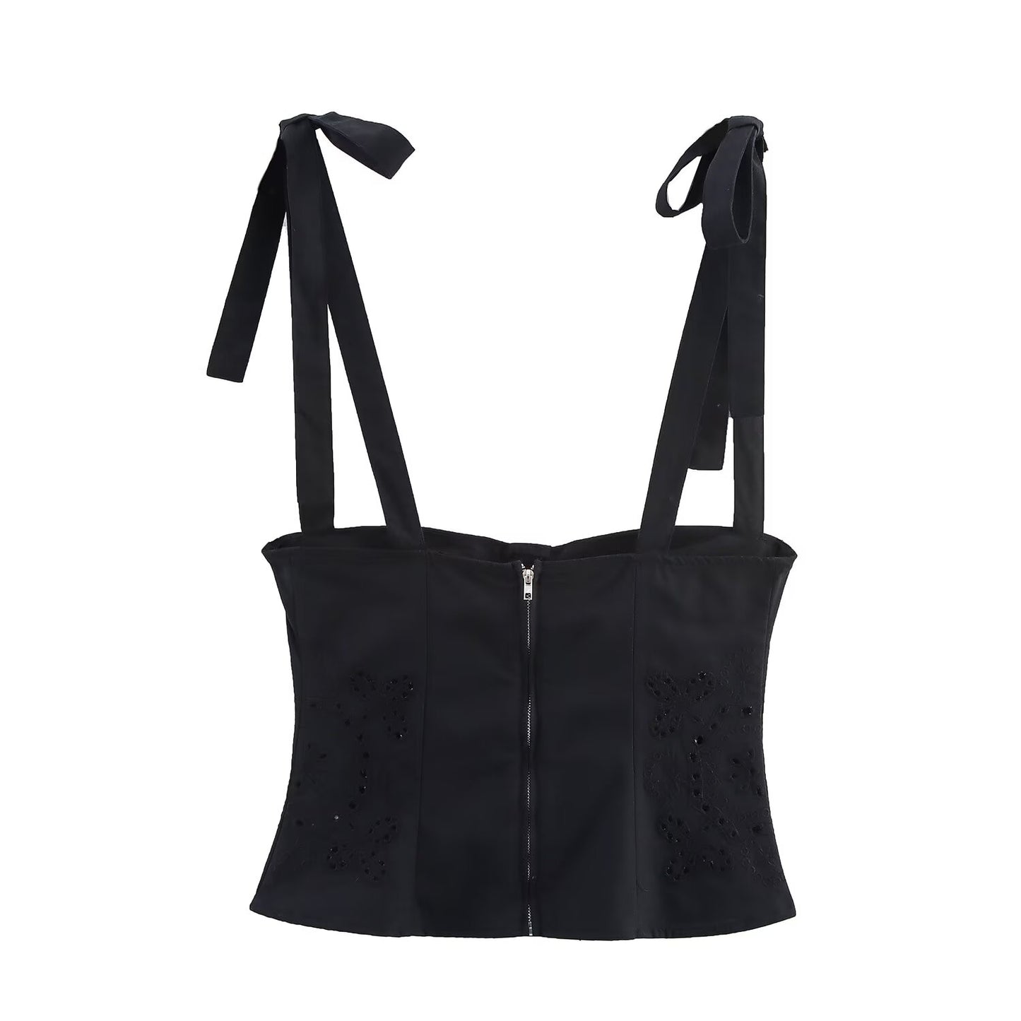 Ladies' new fashion bow shoulder strap design slim embroidered top+Pants Women's suit