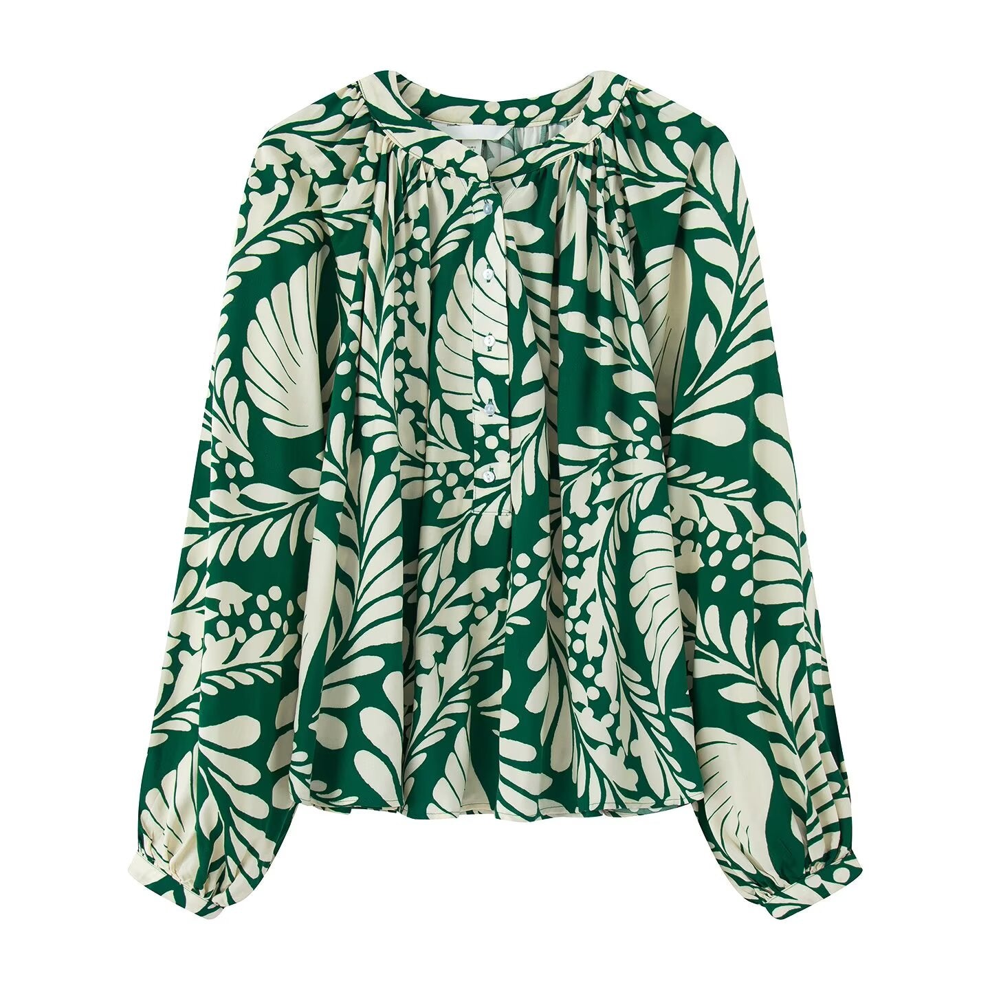 Ladies' 2025 New Fashion Loose Single breasted Lantern Sleeve Printed Top