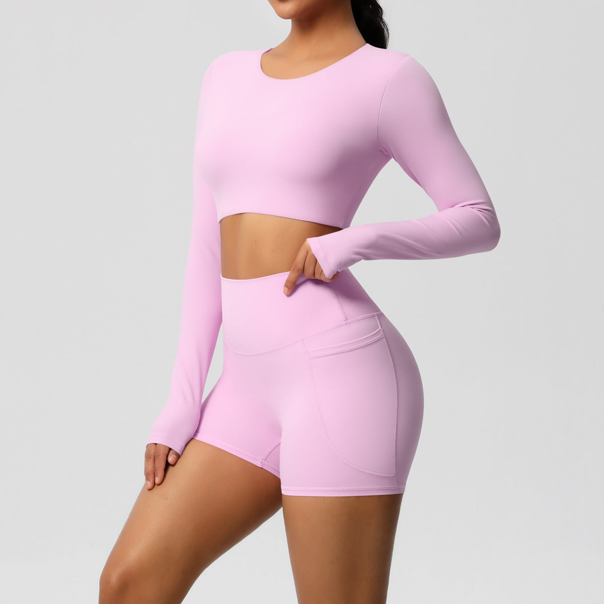 Ladies' New Solid Color Double-sided Nylon Sanding with Chest Pad Yoga Suit Sports Running Fitness Two-piece Suit