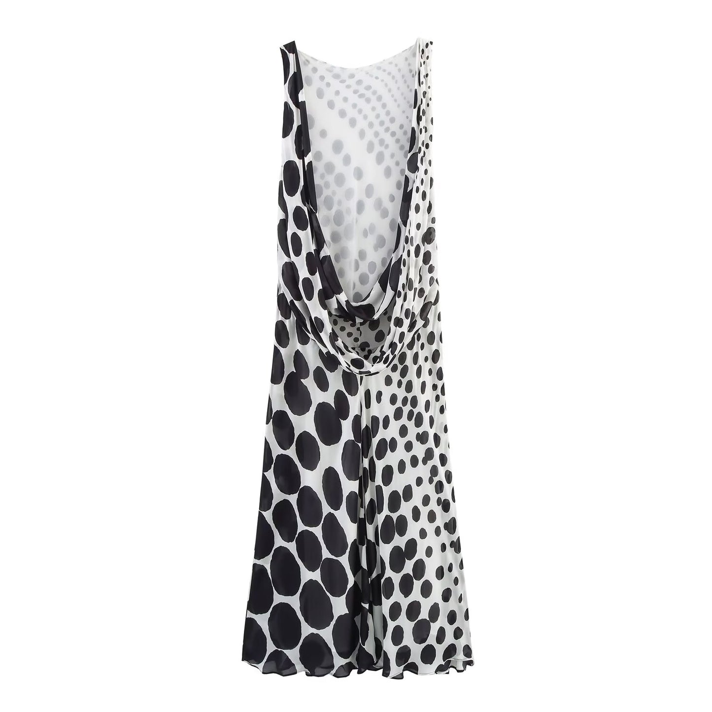 Women's' New Fashion backless design sleeveless polka dot print MIDI dress