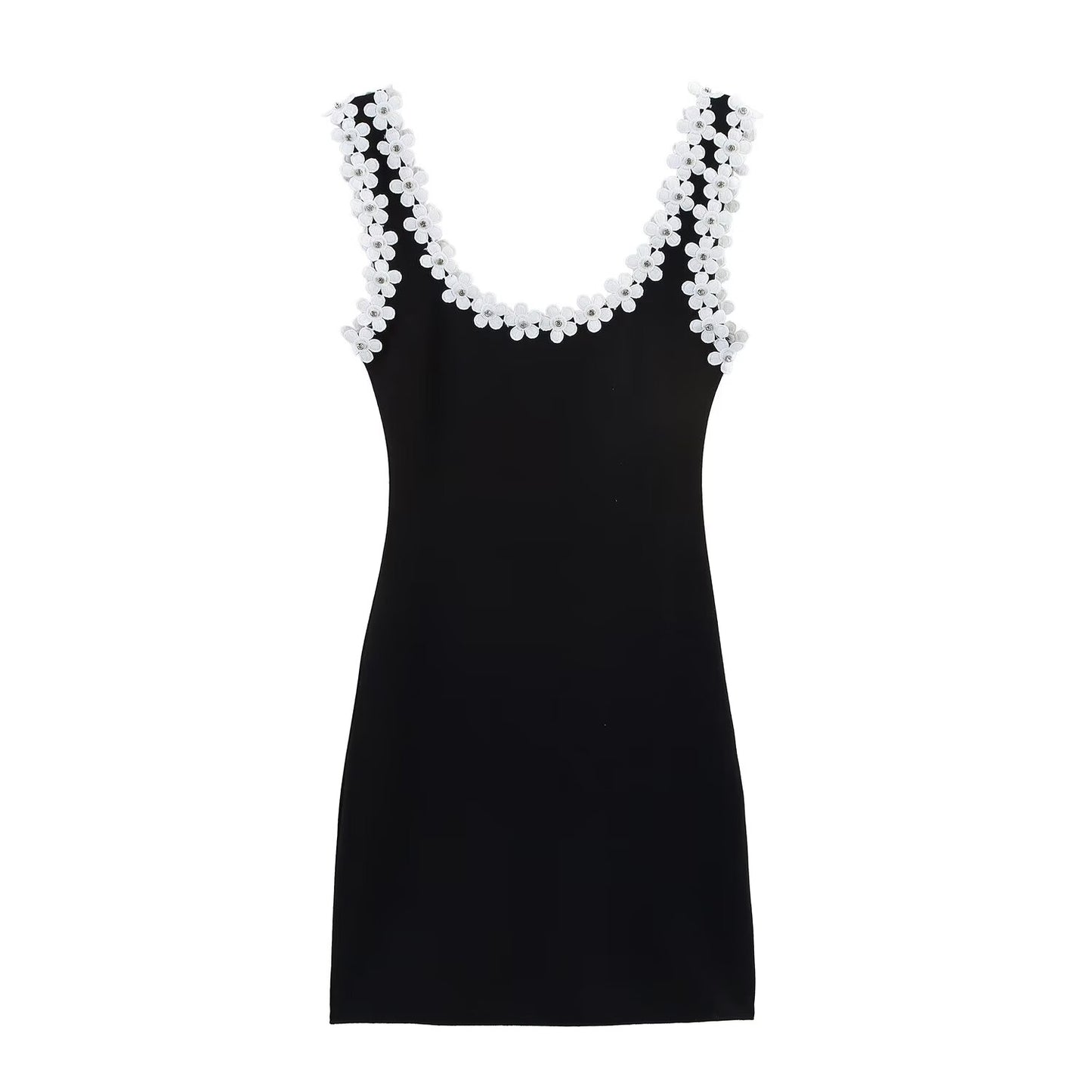 Women's' new fashion floral wide shoulder strap decoration slim backless mini dress