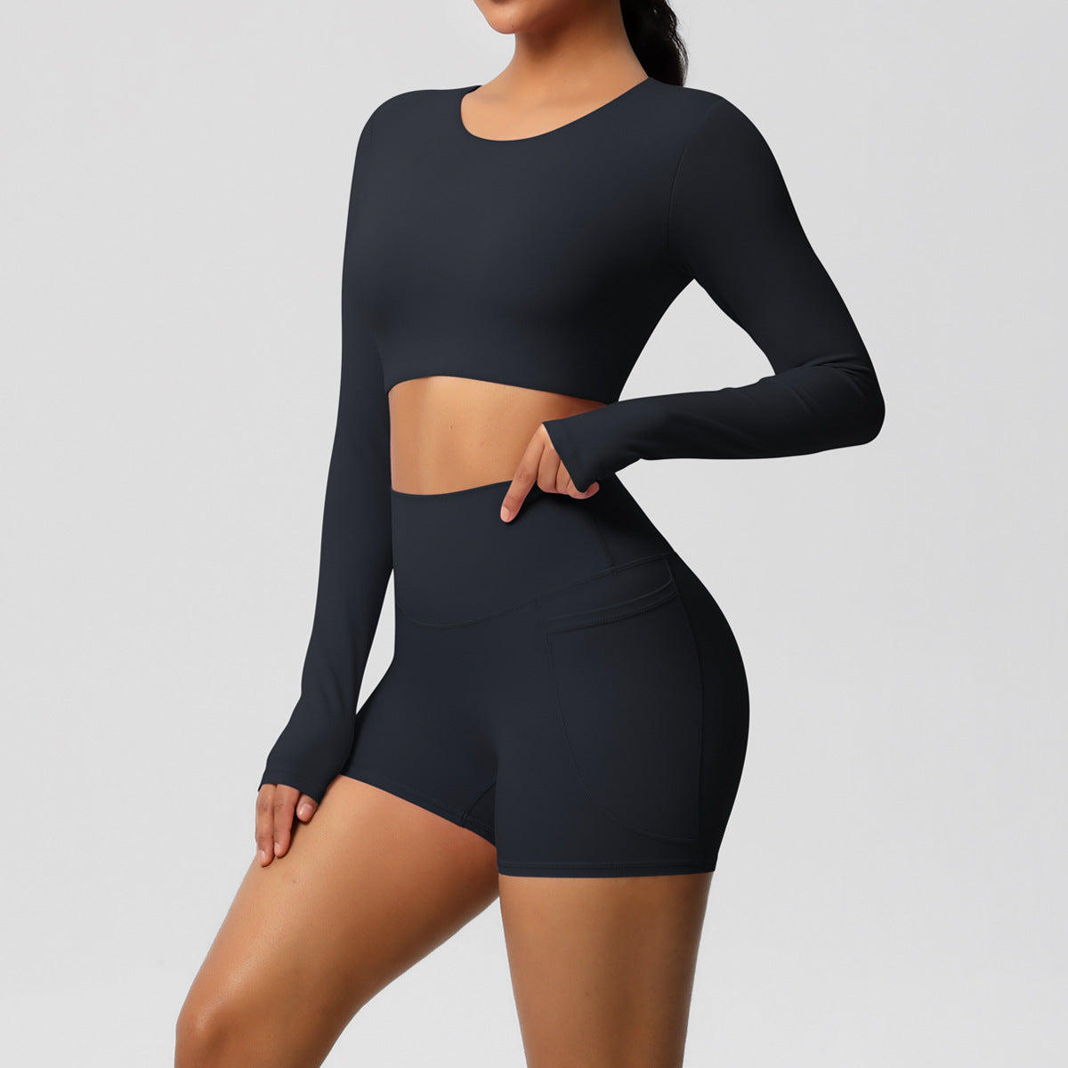 Ladies' New Solid Color Double-sided Nylon Sanding with Chest Pad Yoga Suit Sports Running Fitness Two-piece Suit