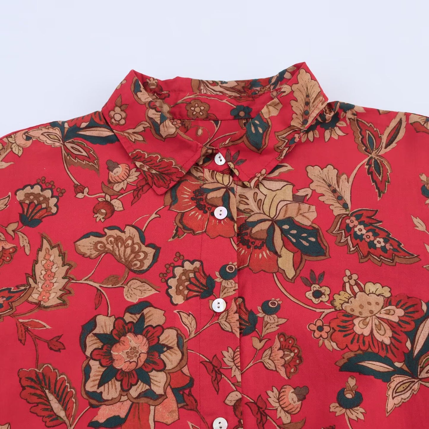 2025 Women's Fashion Loose Long Style Printed Poplin Shirt