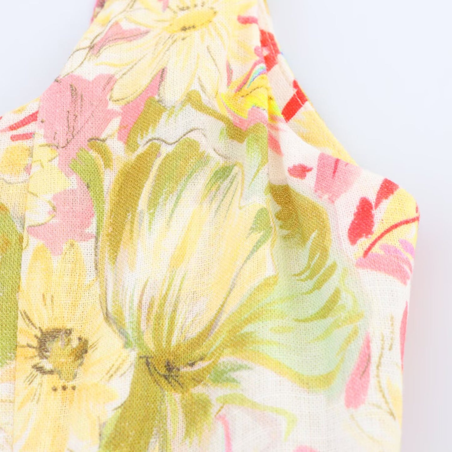 Women's' New Fashion slim backless Sleeveless printed linen blended MIDI dress