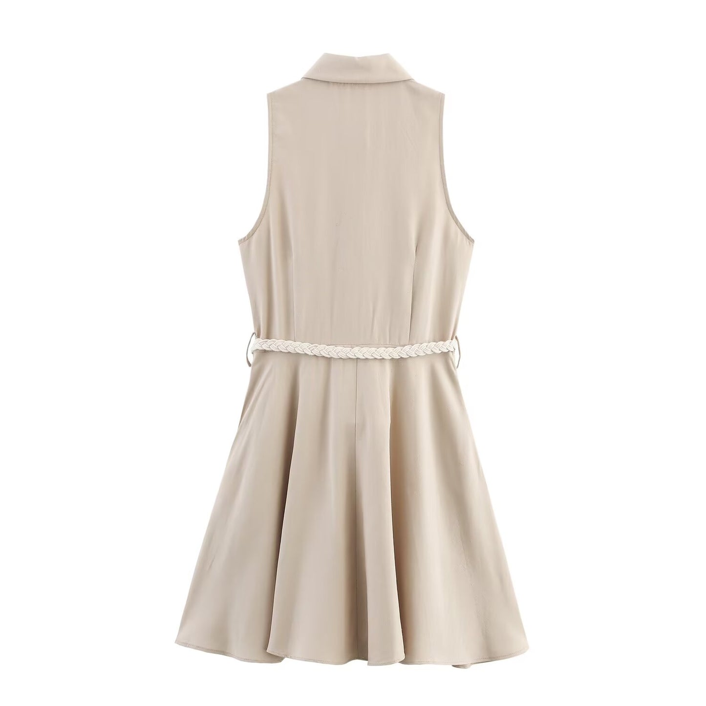 Women's' New Fashion With Belt Sleeveless Single breasted Linen Blended Mini Dress