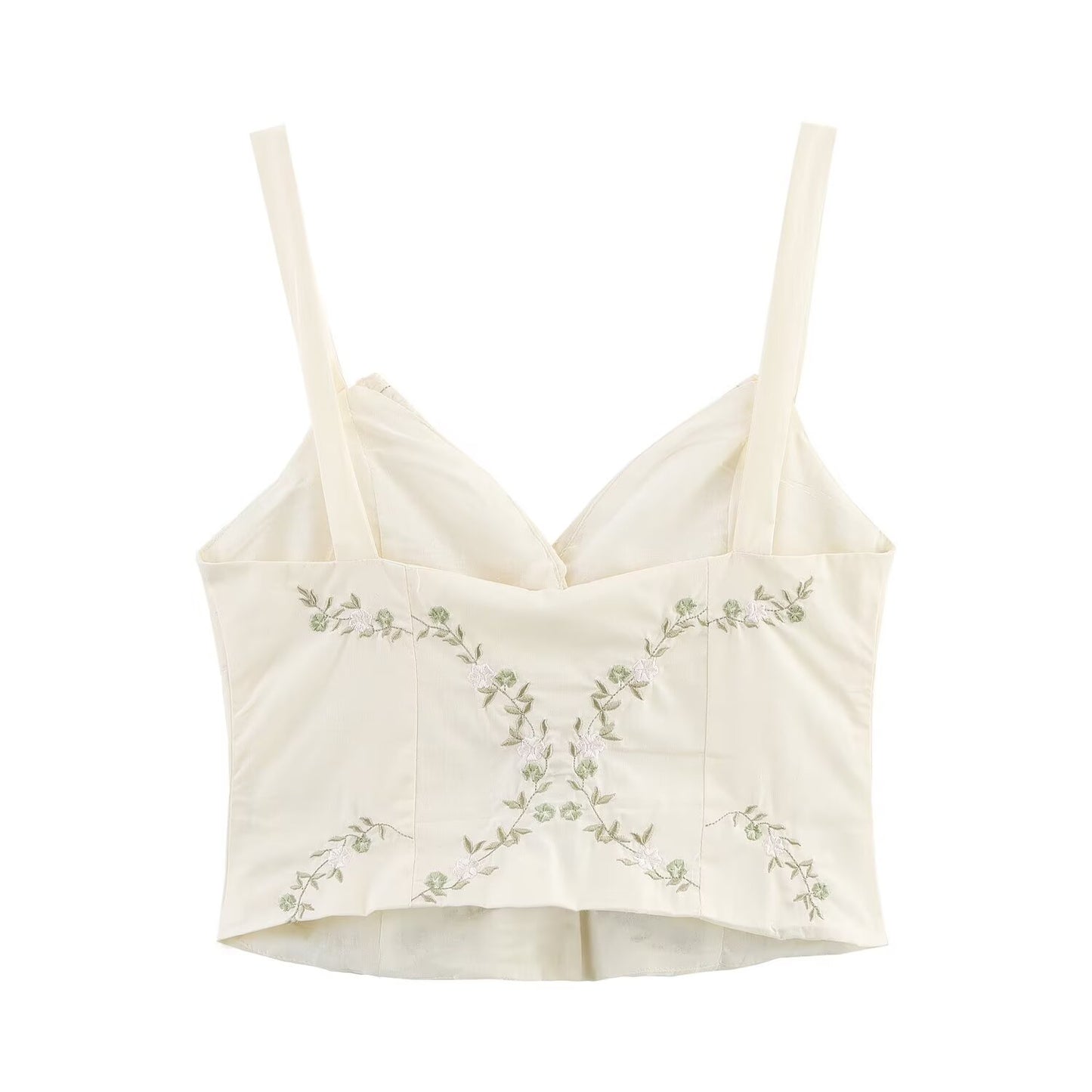 Ladies' New Fashion Slim Single breasted Embroidered Poplin suspender Top