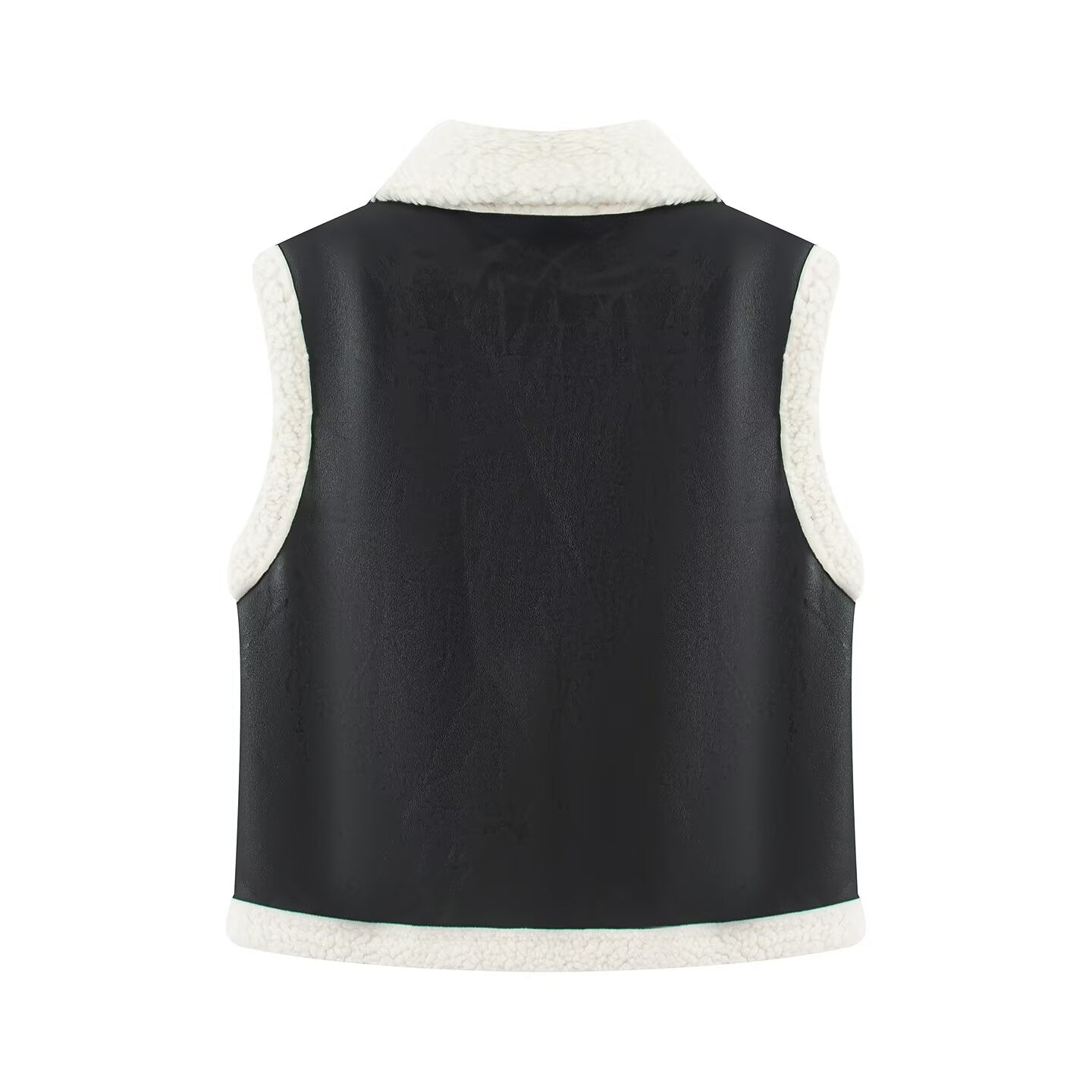 Women's patchwork fleece Fur Faux Leather vest Coat