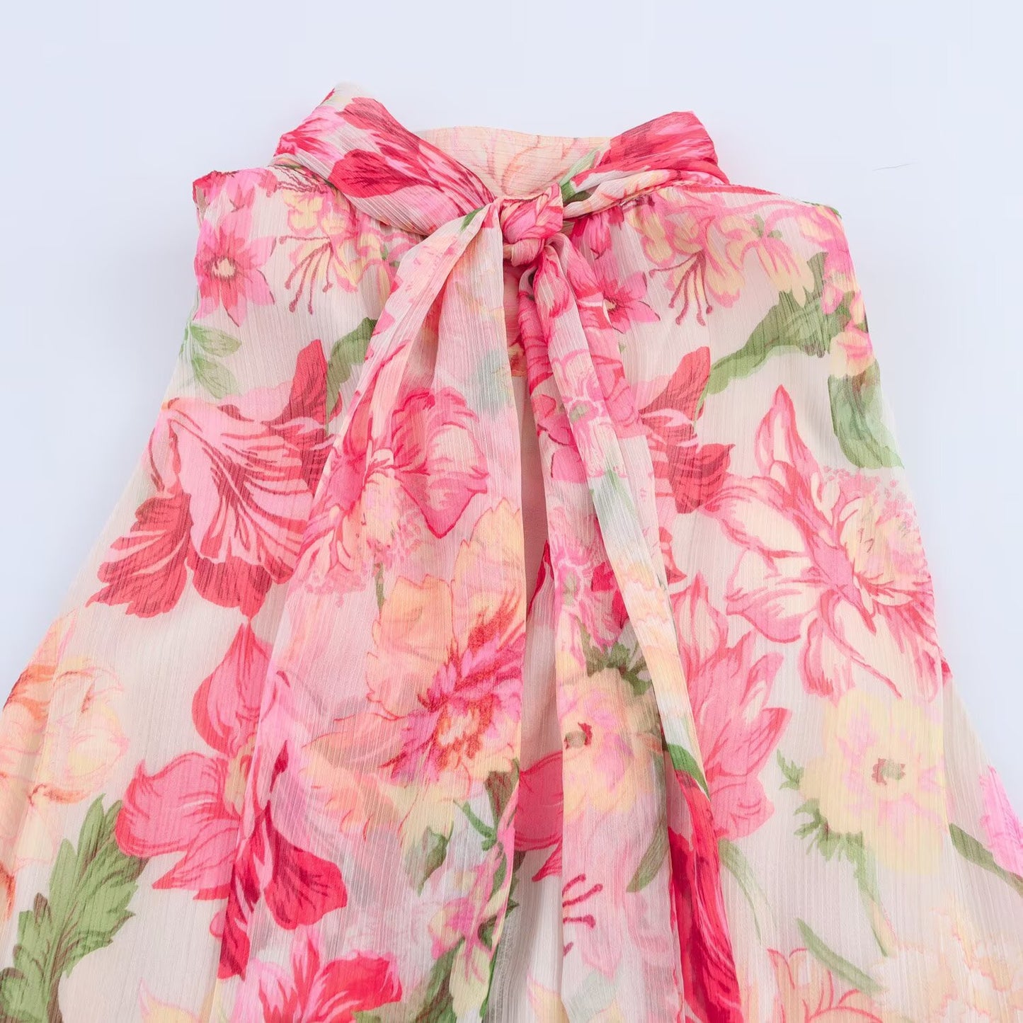 Women's' New Fashion With Belt Sleeveless Flower Printed Midi Dress