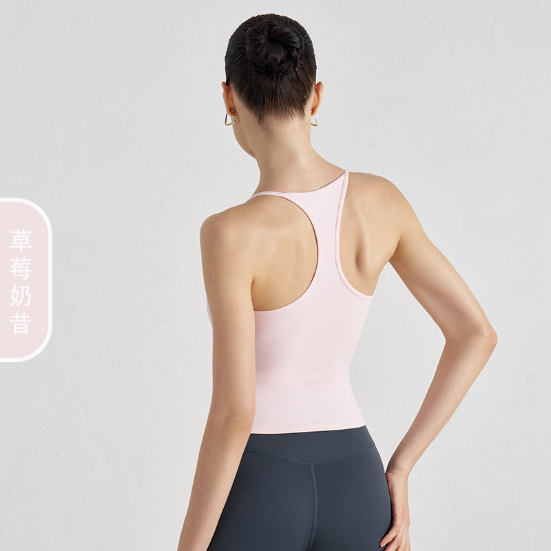 Women's new Joker Naked Vest sports bra with Chest Cushion Tight Slim Yoga Pilates Fitness Breathable Top