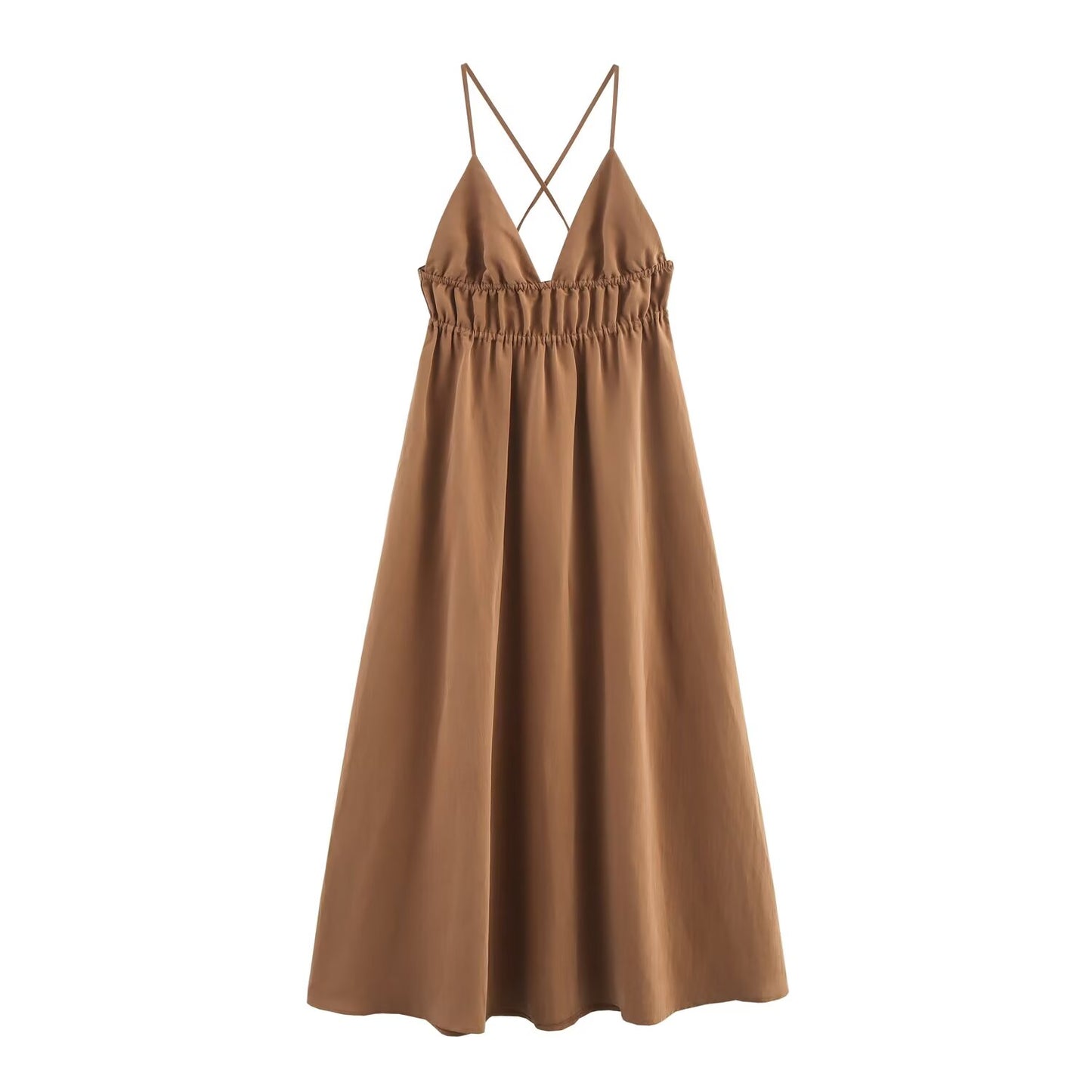 Women's' new fashion backless design sleeveless draped suspender MIDI dress