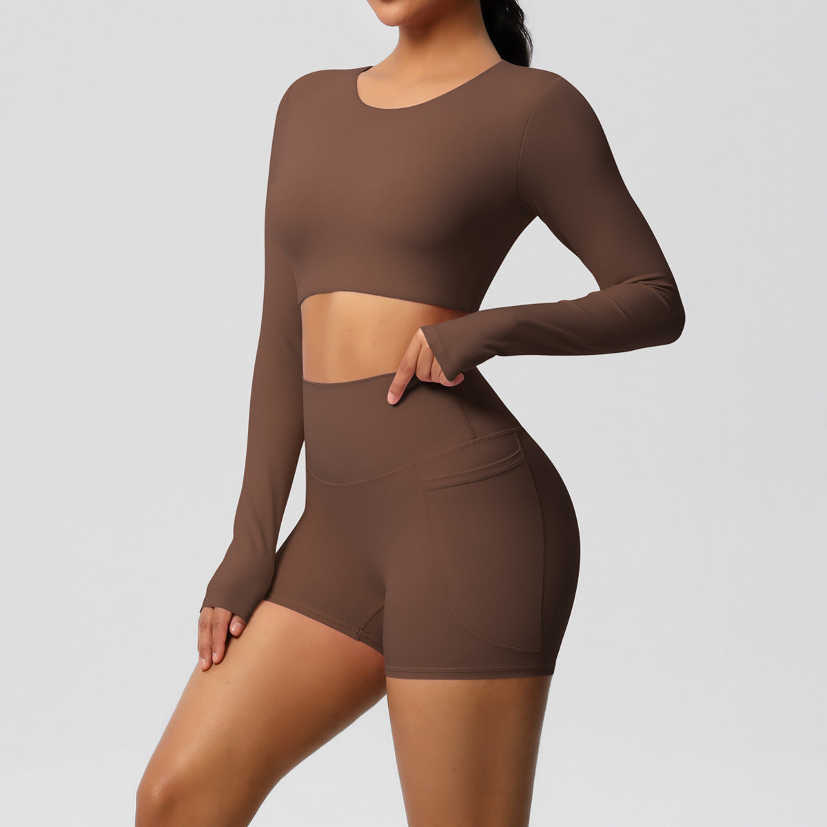 Ladies' New Solid Color Double-sided Nylon Sanding with Chest Pad Yoga Suit Sports Running Fitness Two-piece Suit