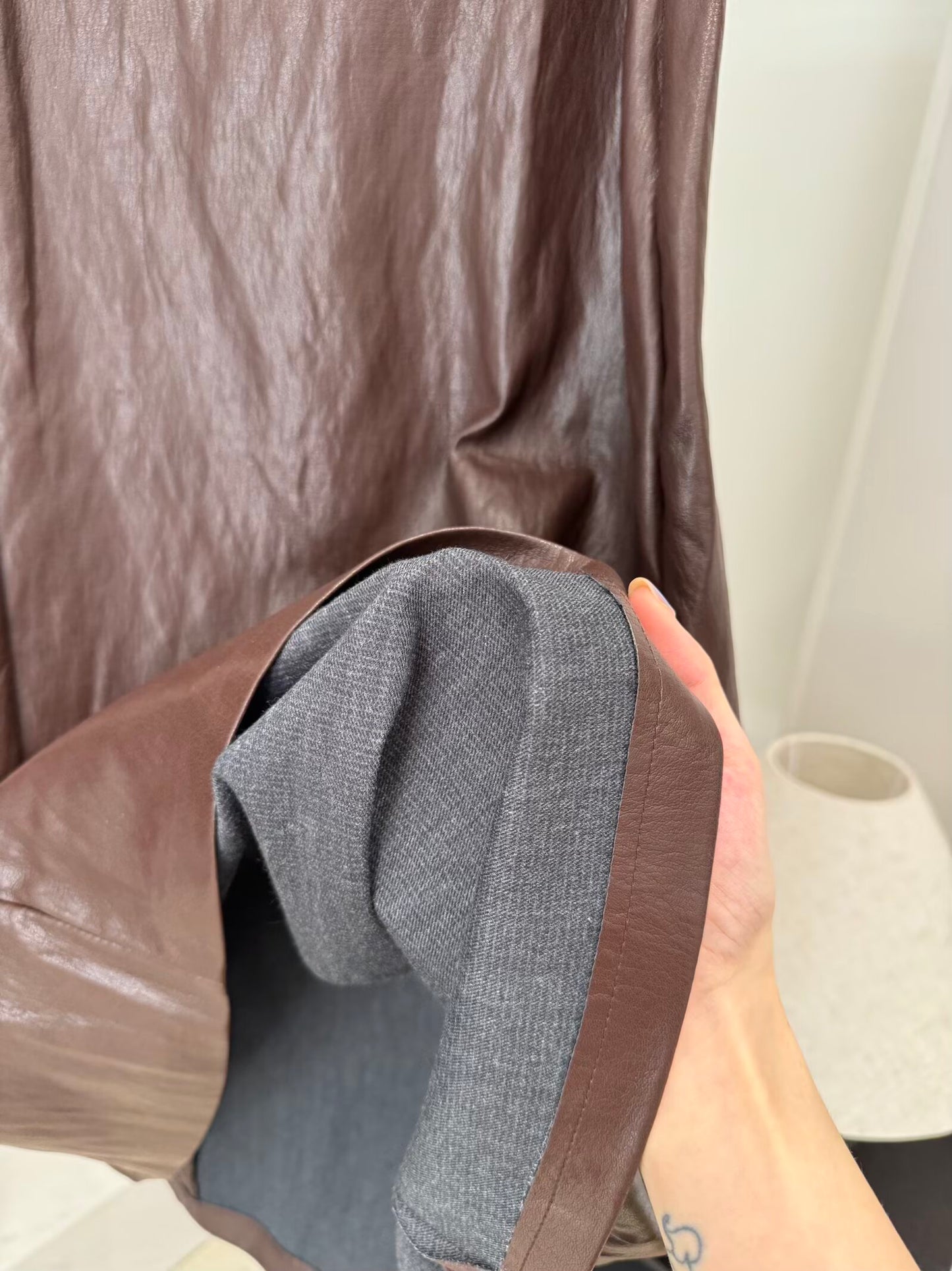 Women's New Fashion With Belt Casual Leather Effect Midi Skirt