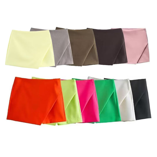 Ladies' Summer New Fashion Solid Slim High Waist Asymmetric Shorts Skirts