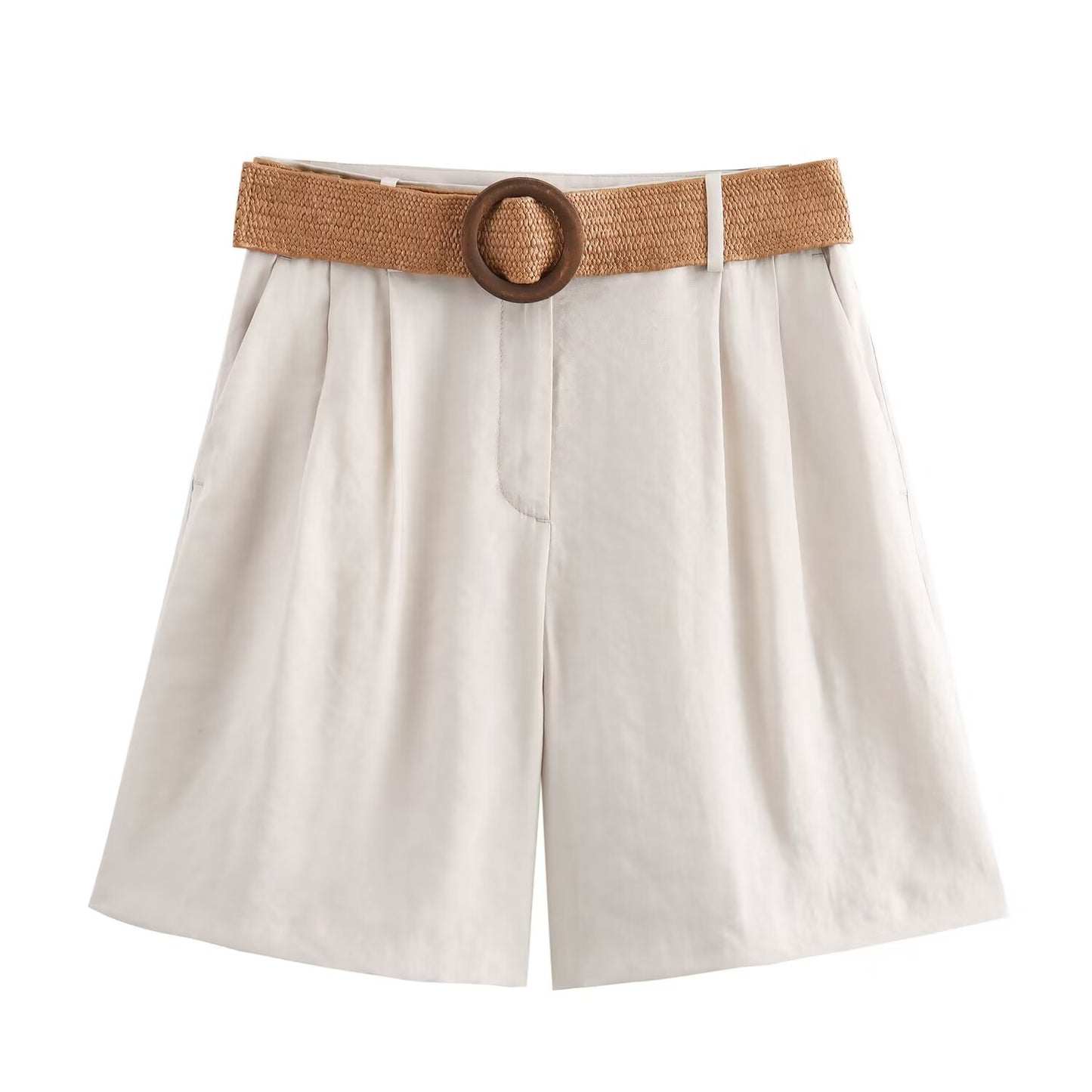 Women's' new fashion with Belt loose side pocket casual pleated shorts