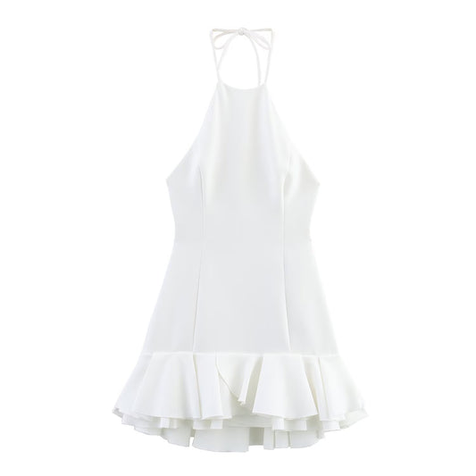 Women's' New Fashion layered decoration slim backless hanging neck mini dress