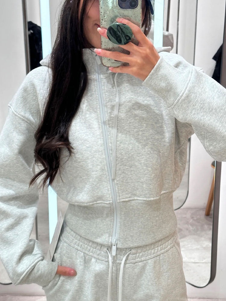 LU women's new casual versatile brushed full zip hooded sweatshirt