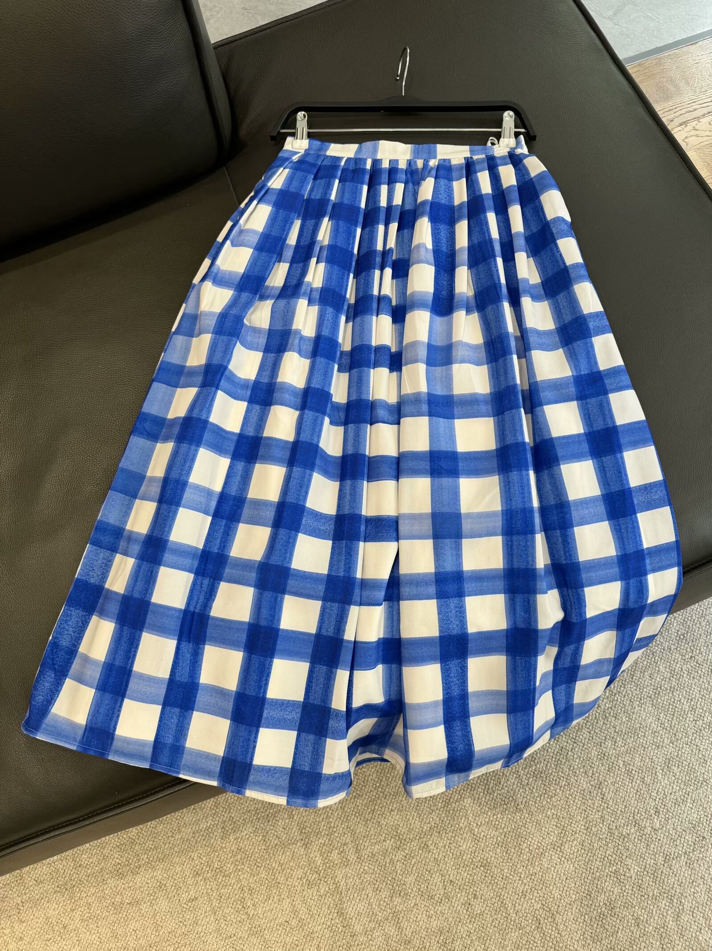 Women's new fashion A-line hem loose cotton mid waist plaid MIDI skirt retro zipper women's skirt