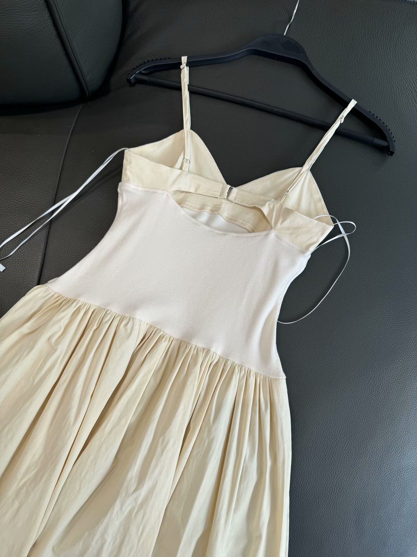 Ladies' new fashion sleeveless backless patchwork poplin suspender MIDI dress