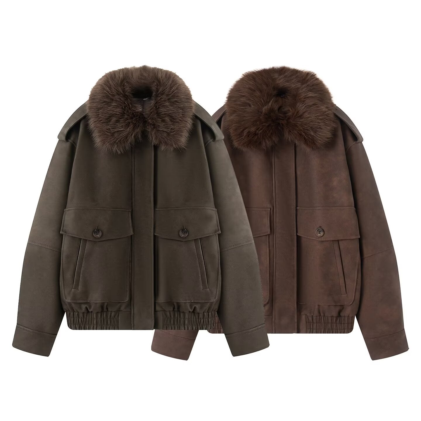Women's detachable fur collar casual Anti suede effect jacket