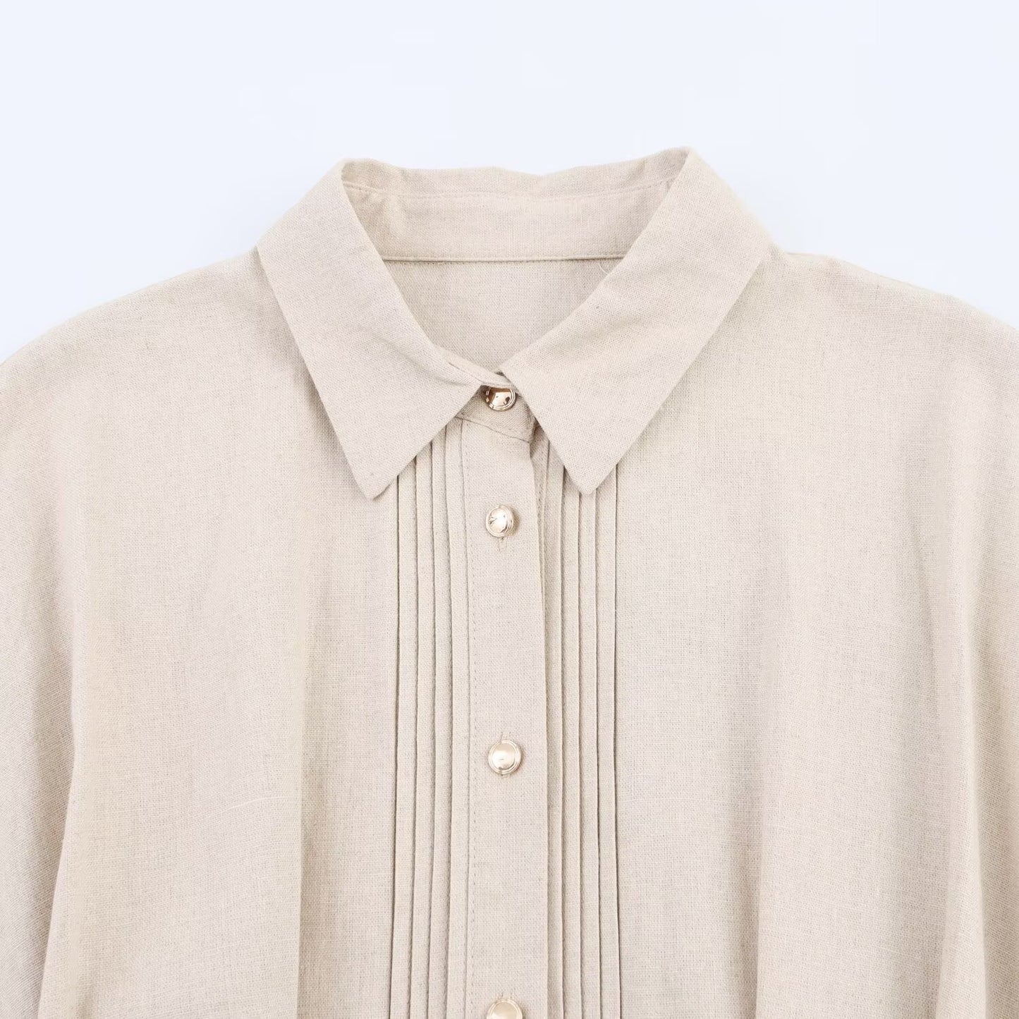 Women's' New Fashion With Belt Short sleeved Single breasted Linen Blended Midi Dress