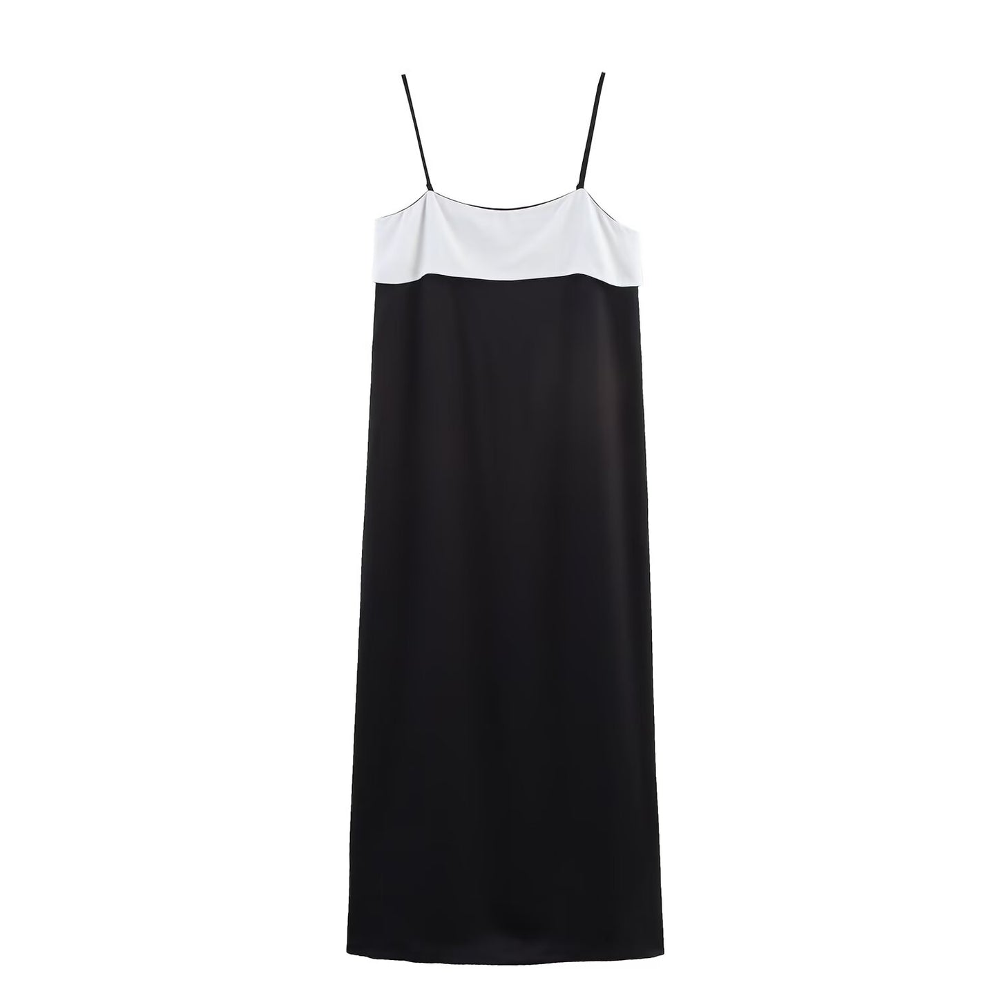 Women's' New Fashion Sleeveless Satin Texture Splicing suspender Midi Dress