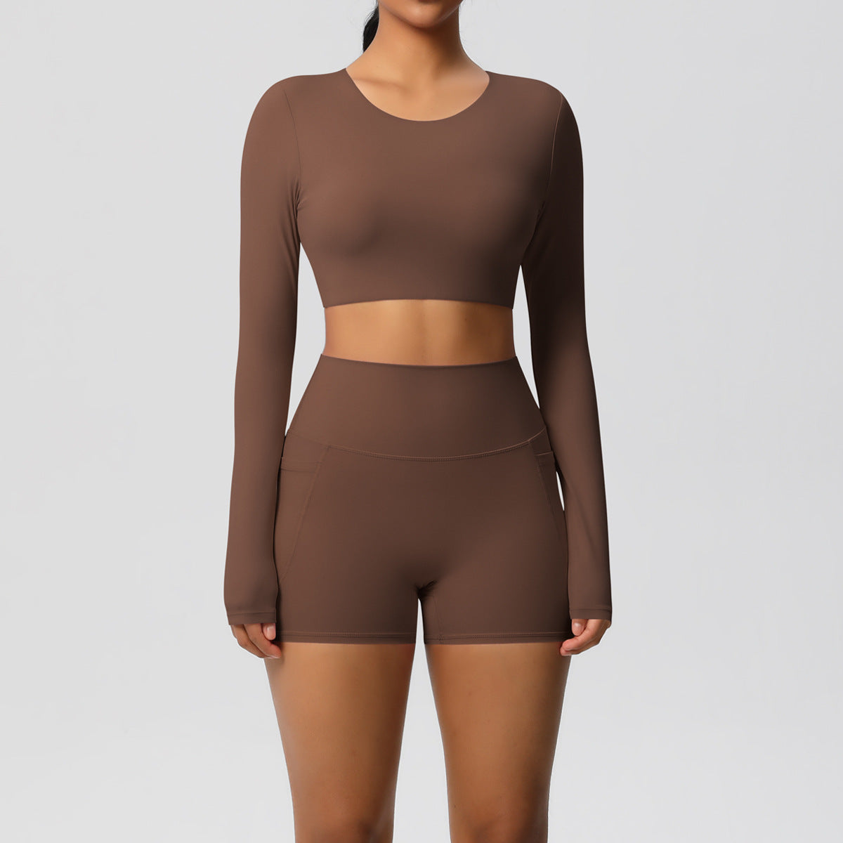 Ladies' New Solid Color Double-sided Nylon Sanding with Chest Pad Yoga Suit Sports Running Fitness Two-piece Suit