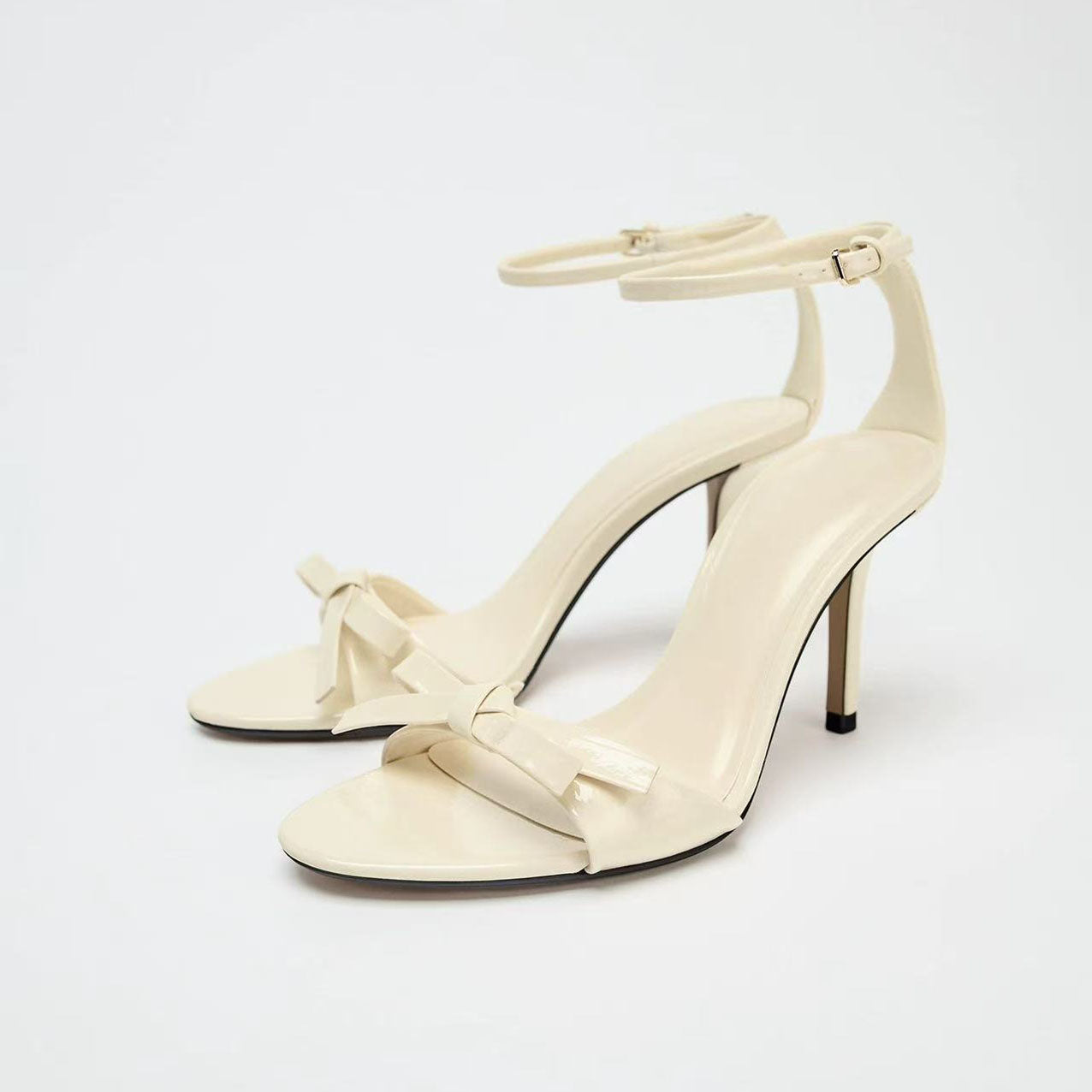 Women's 2025 New Joker Patent Leather Bow Buckle Design Stiletto Heels