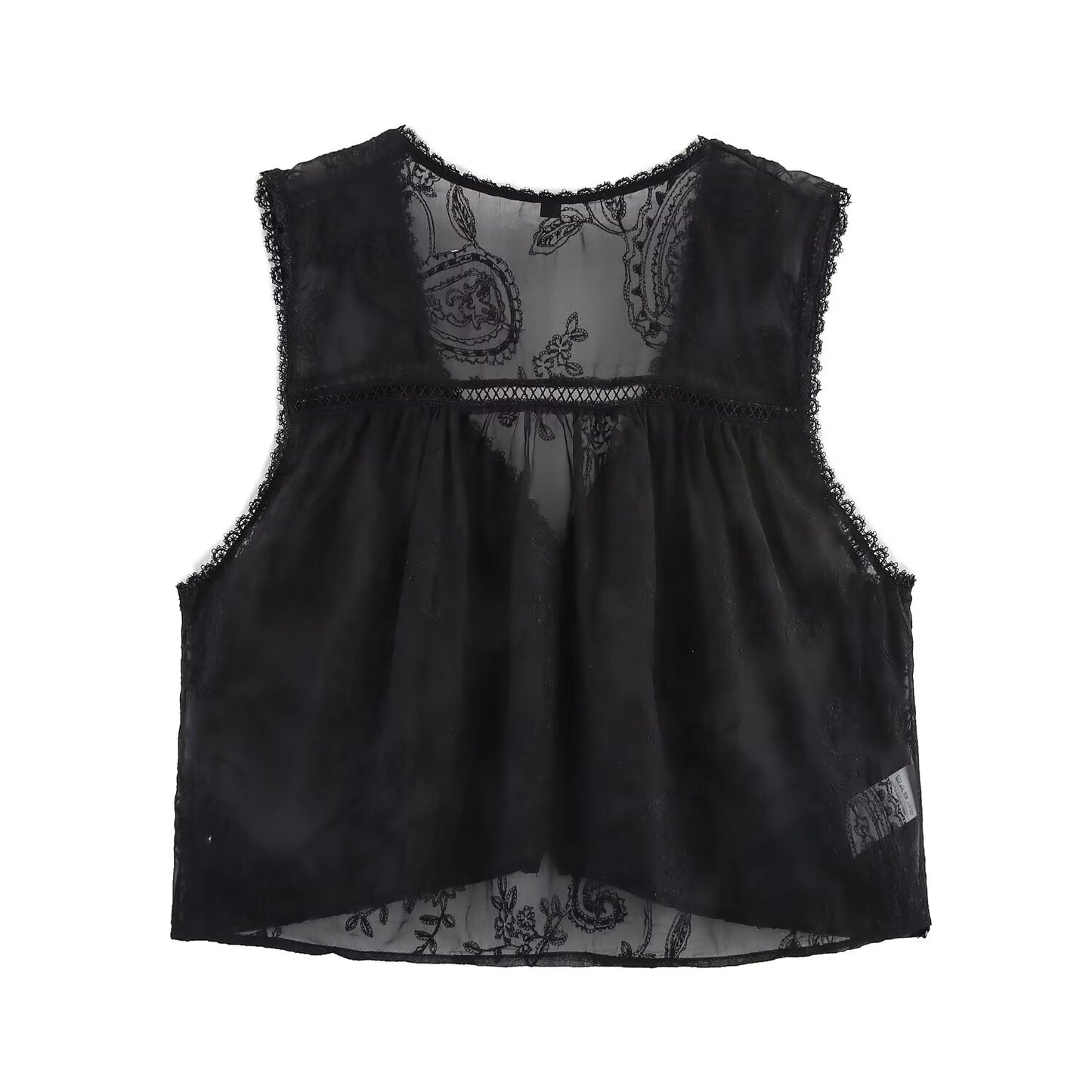 Ladies' New Fashion Vertical Lace Decoration Sleeveless V-neck Embroidered Shirt