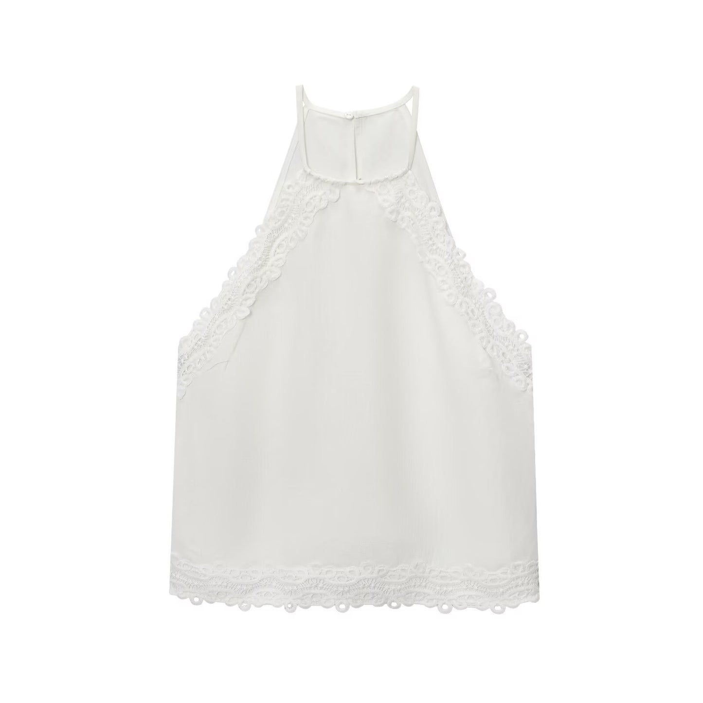 2025 Women's new sleeveless crochet stitch Split hanging neck top