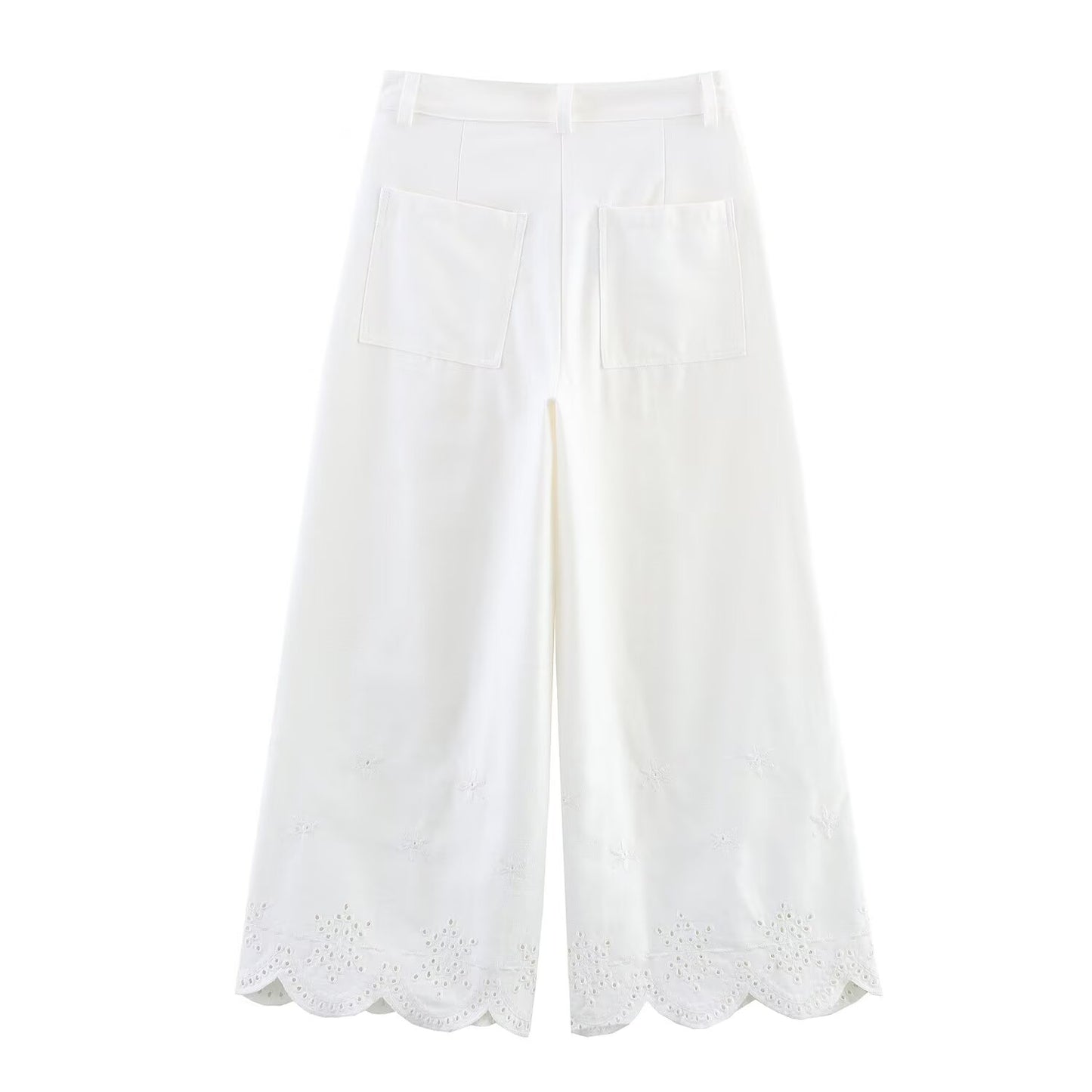 Ladies' New Fashion Casual Single breasted Hollow Embroidered Shirt Coat+Pants Women's Suit