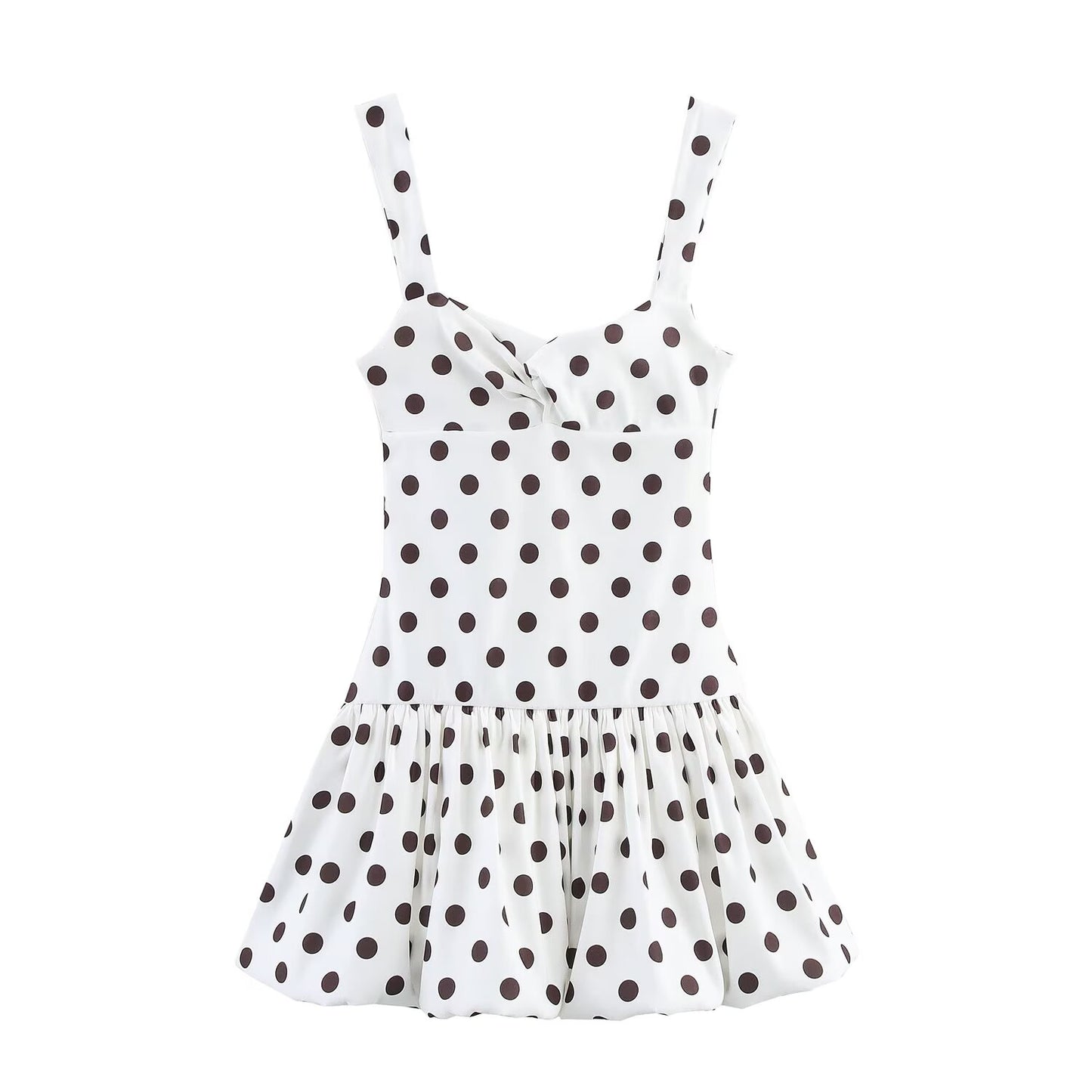 Women's' New Fashion balloon version polka dot printed Wide shoulder strap mini dress