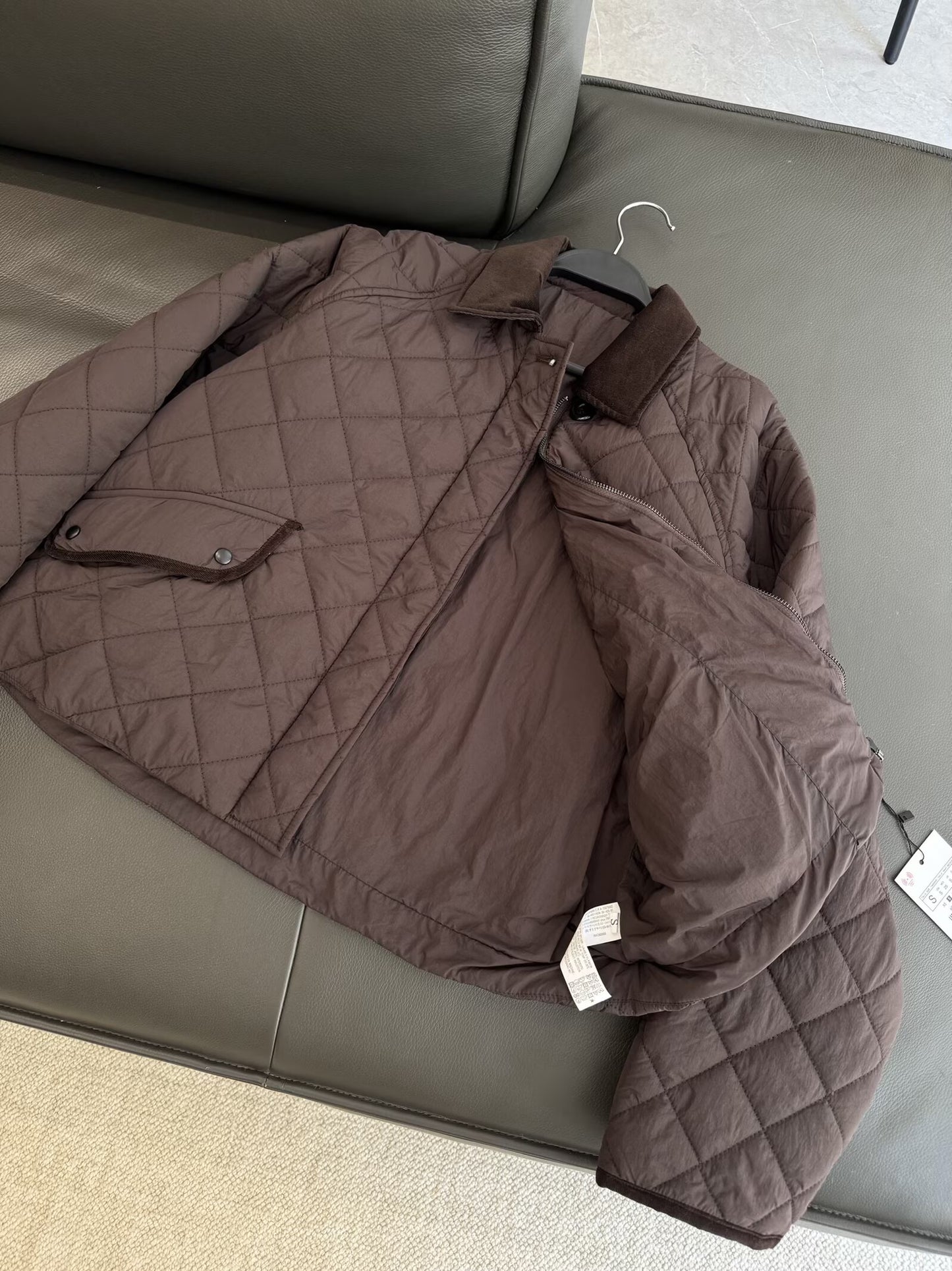 Women's winter fashion loose diamond grid corduroy lapel cotton jacket