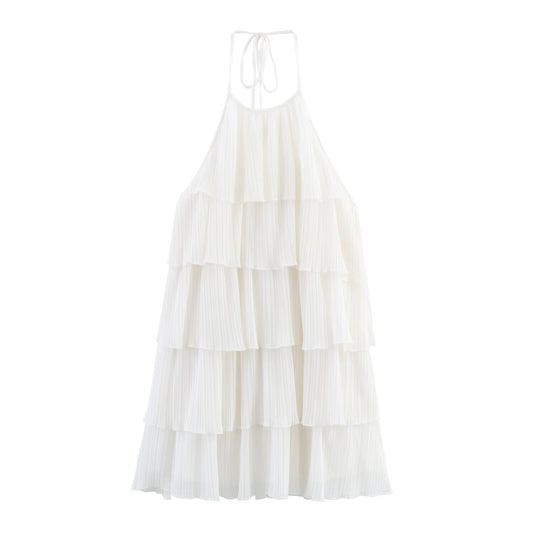 Women's' New Fashion layered decoration sleeveless hanging neck mini dress