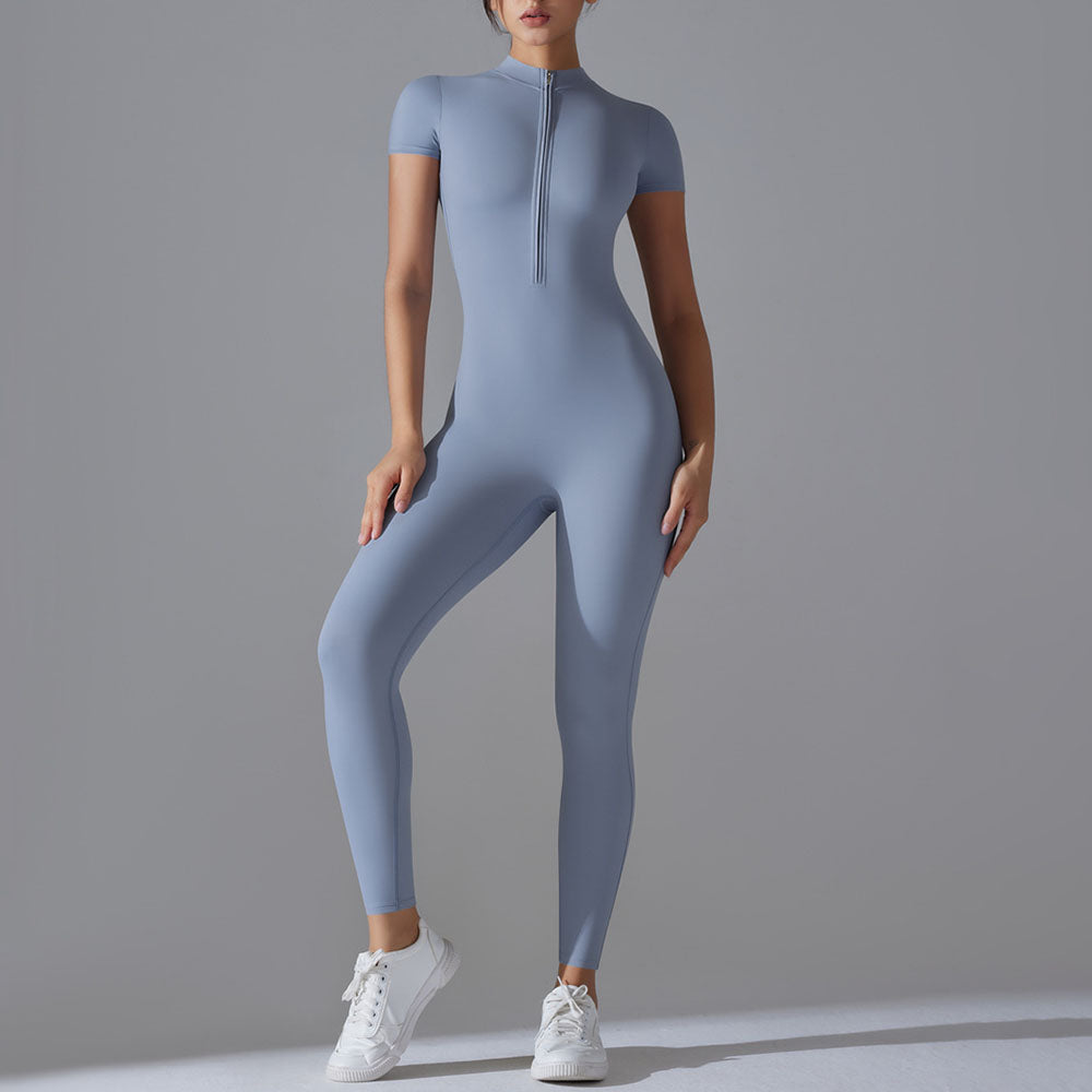 Women's New Nude Zipper Short-sleeved Yoga Clothes Quick-drying Breathable Outdoor Sports Tights Fitness Clothes