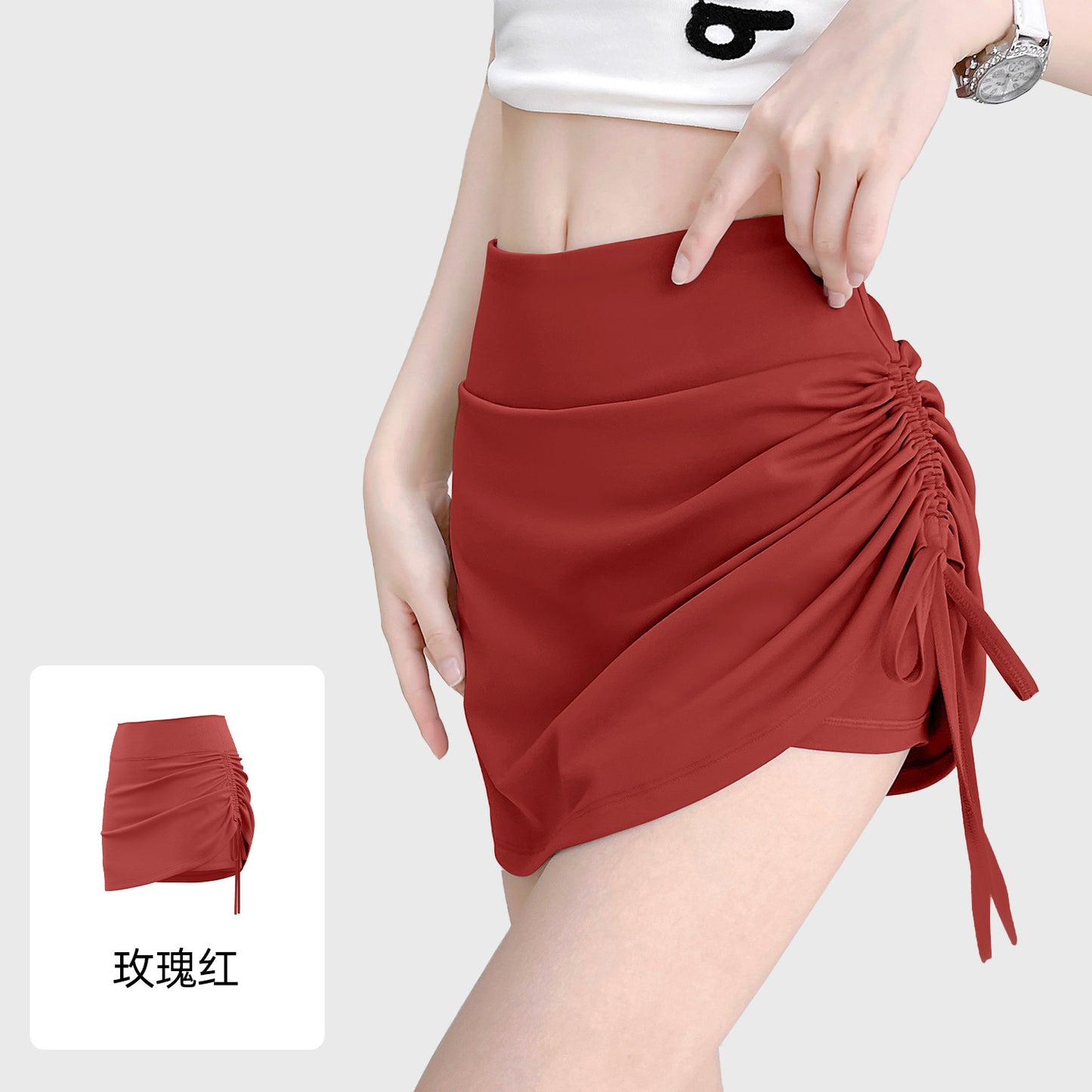 LU Women's New Wrinkle-proof Short Skirt and Hip-lifting Running Fake Two-piece Yoga Fitness Pants