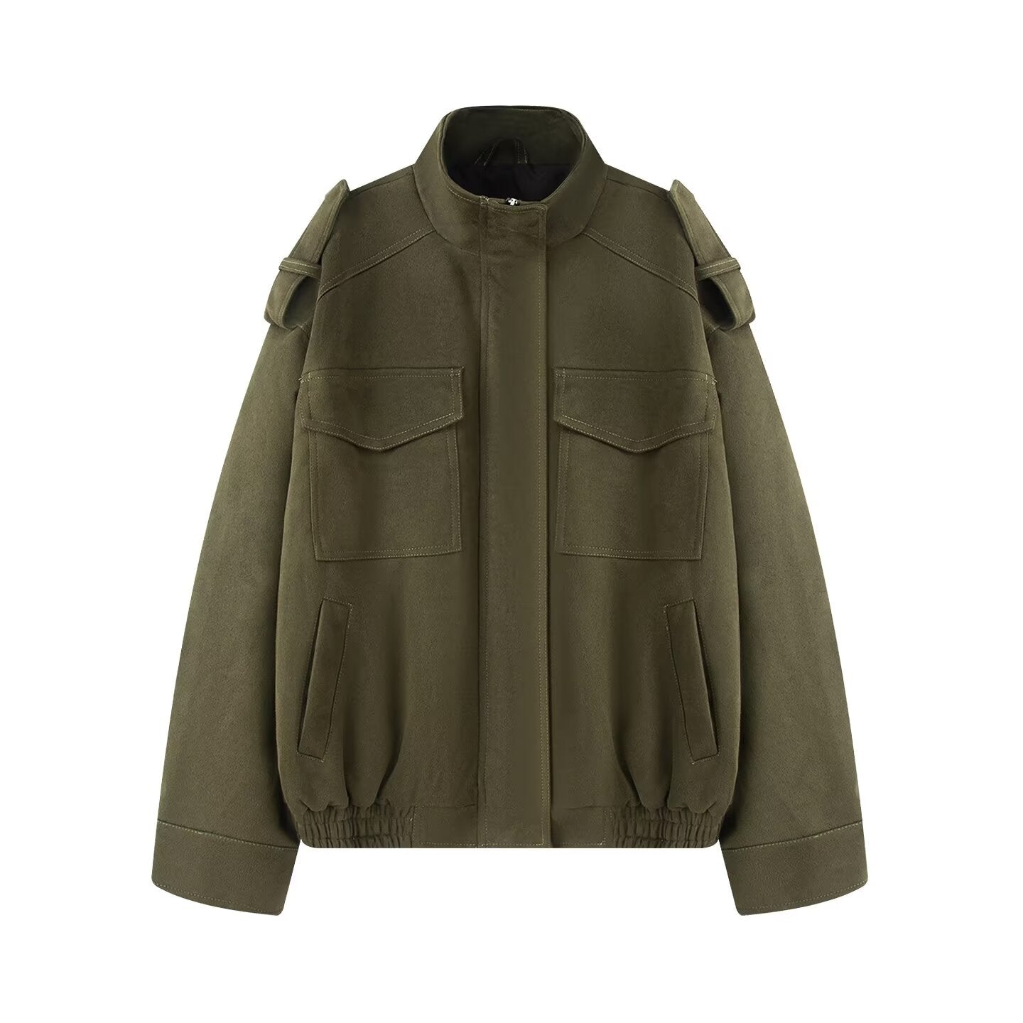 Women's New pocket decoration suede texture Faux Leather jacket