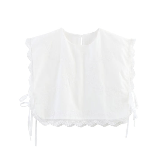 Women's' 2025 New Fashion Bow Decoration Short Lace Embroidered Top