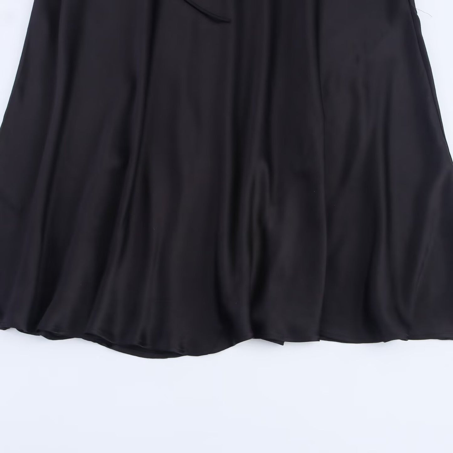 Women's' New Fashion black slim satin texture draped suspender MIDI dress